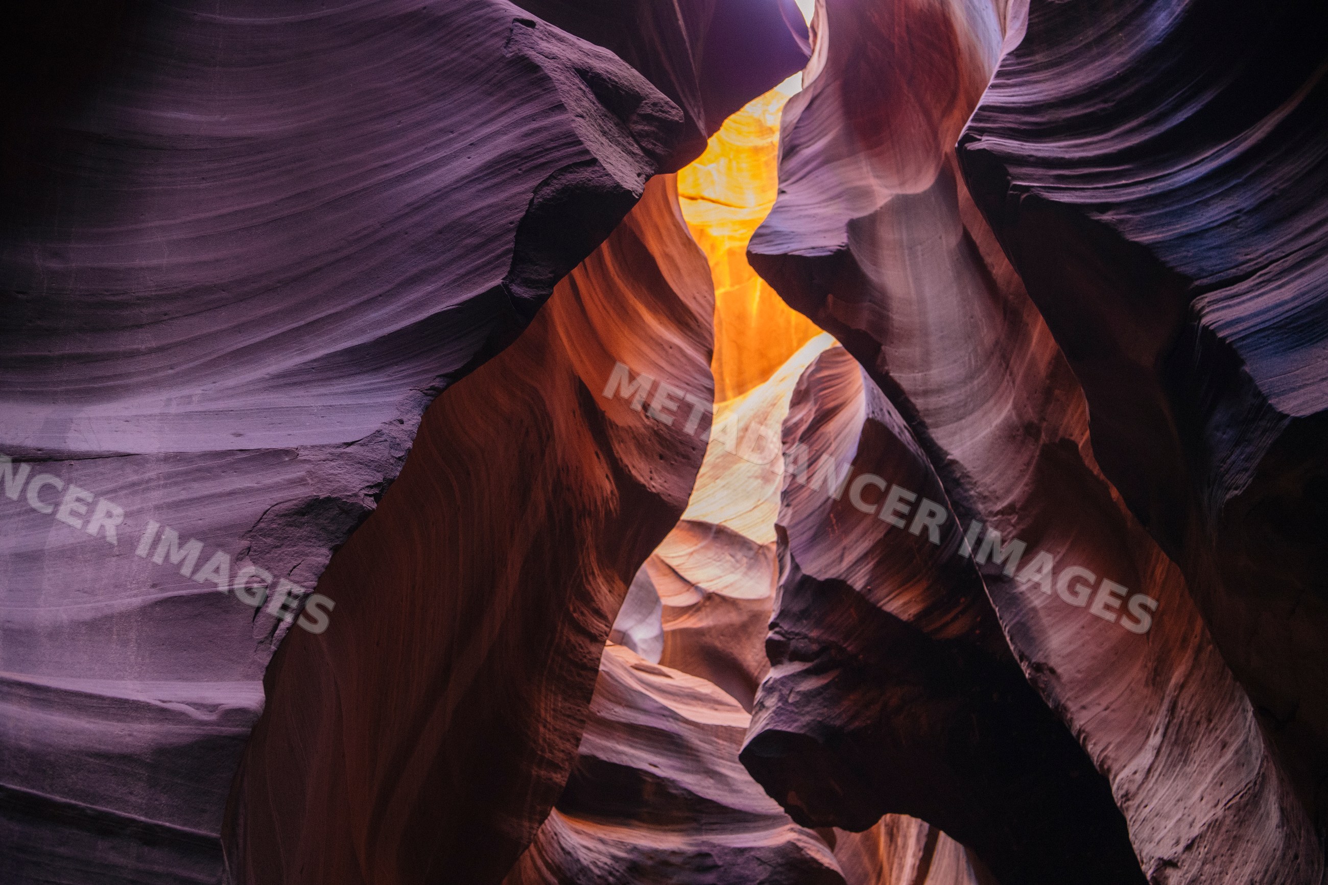 Antelope canyon slot canyon with sunlight on Navajo Land