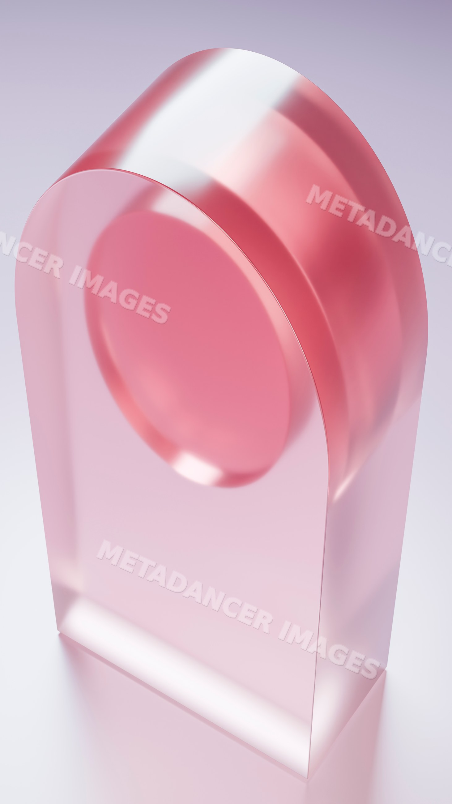 Pink transparent arch-shaped abstract sculpture on studio background
