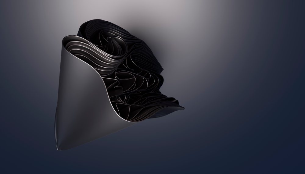 Digital 3d rendering of an abstract black folded layered shape