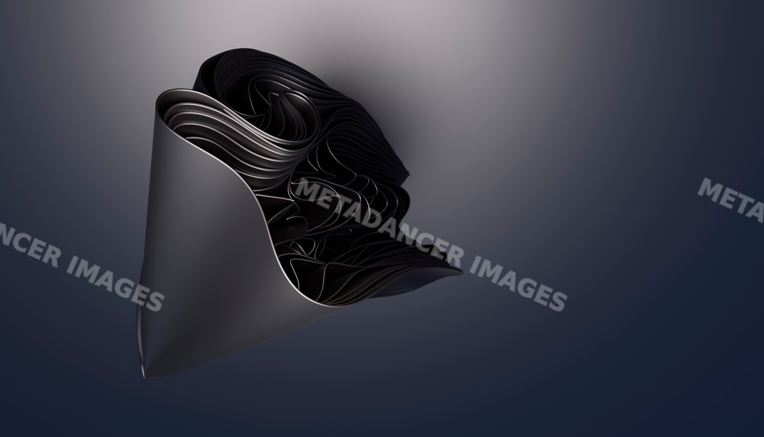 Digital 3d rendering of an abstract black folded layered shape