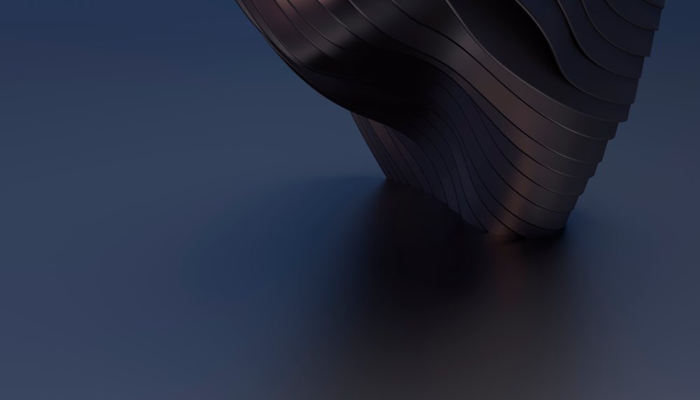 A 3d rendered dark abstract sculpture with smooth curves and metal