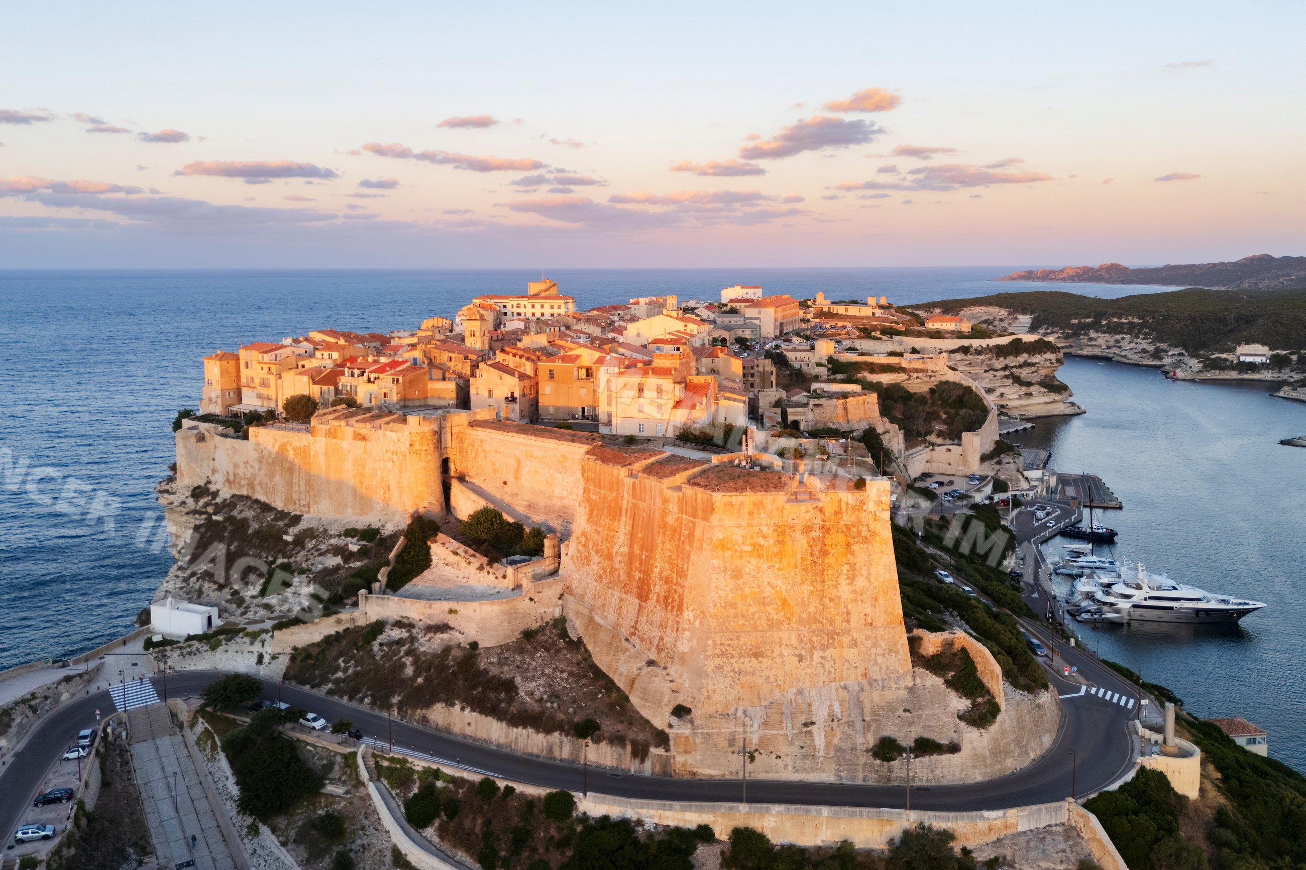 Citadel in bonifacio corsica at Sunrise with mediterranean sea view