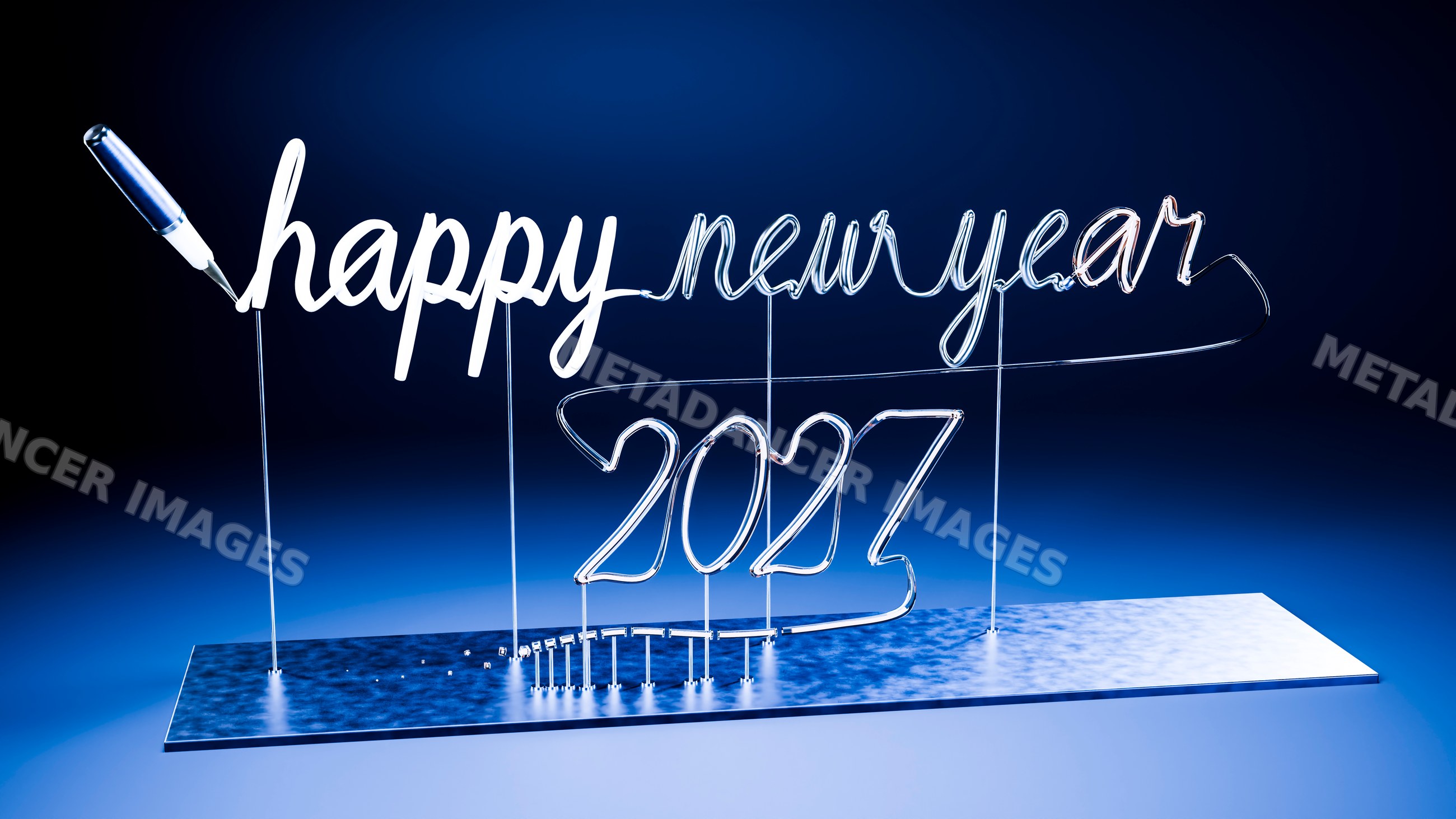 Neon light sculpture saying happy new year 2027