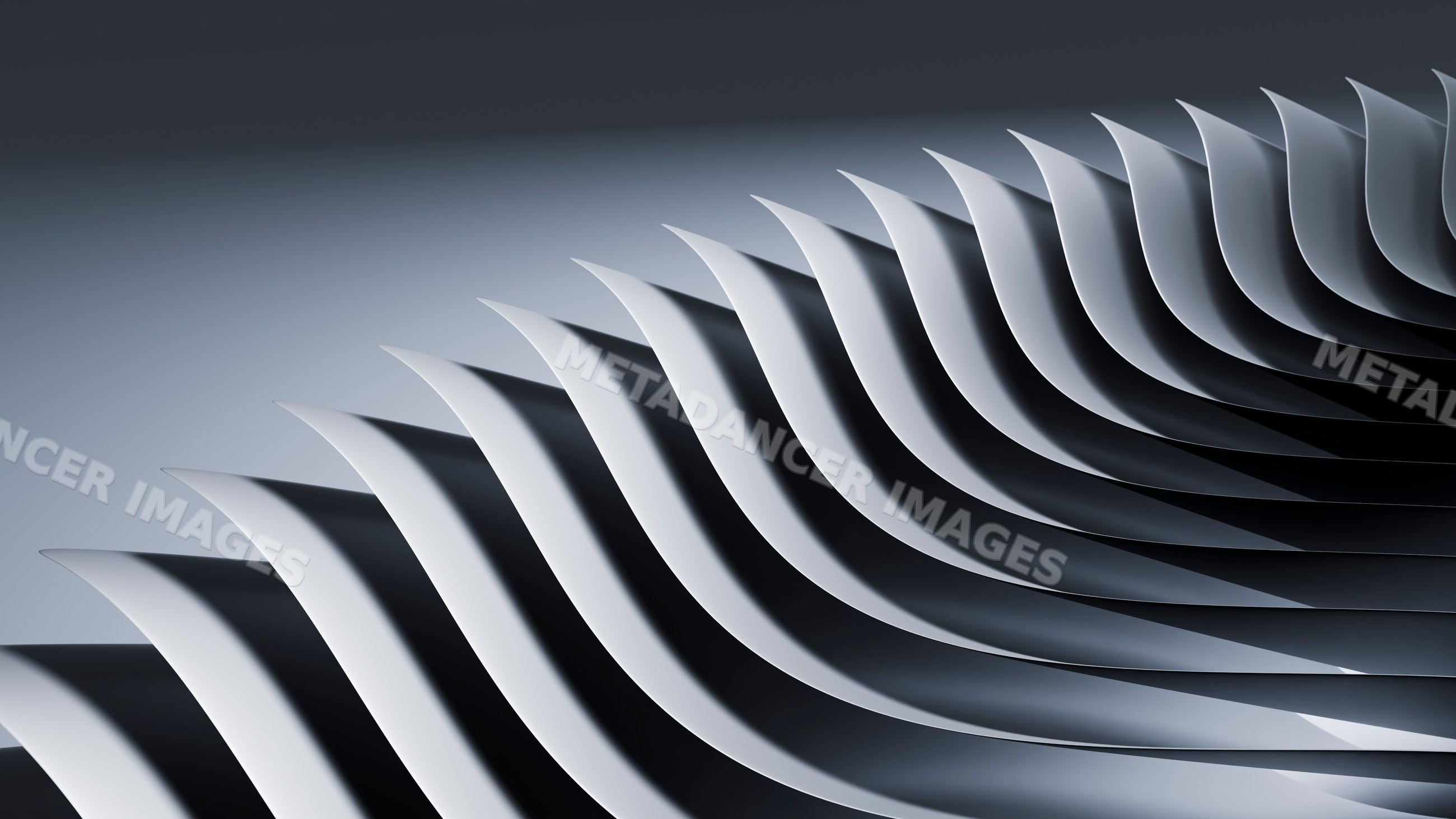 Abstract curved paper shapes in a rhythmic wave pattern
