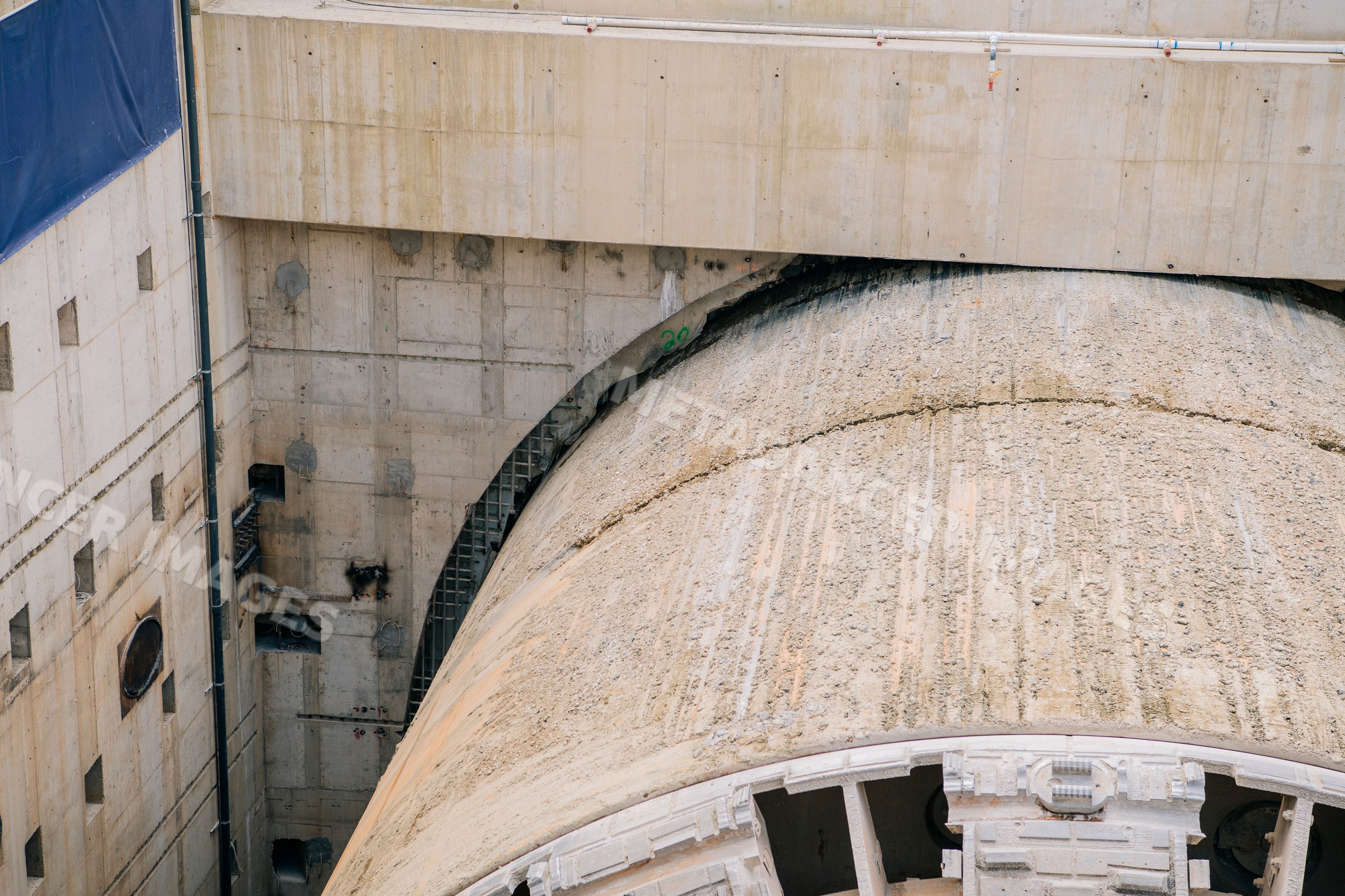 Close-up of a tunnel boring machine used for tunneling work