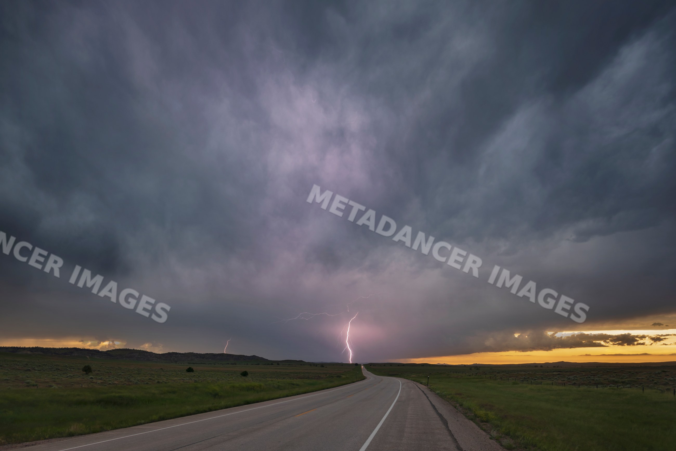 Lightning striking over Highway