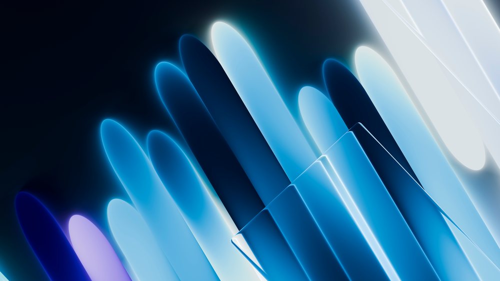 Abstract digital illustration of glowing blue curved shapes