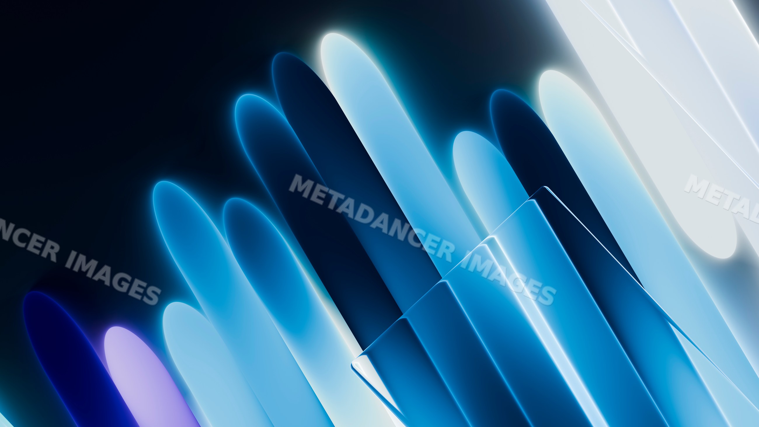 Abstract digital illustration of glowing blue curved shapes