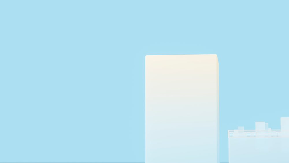 White rectangular container with blank label against blue background