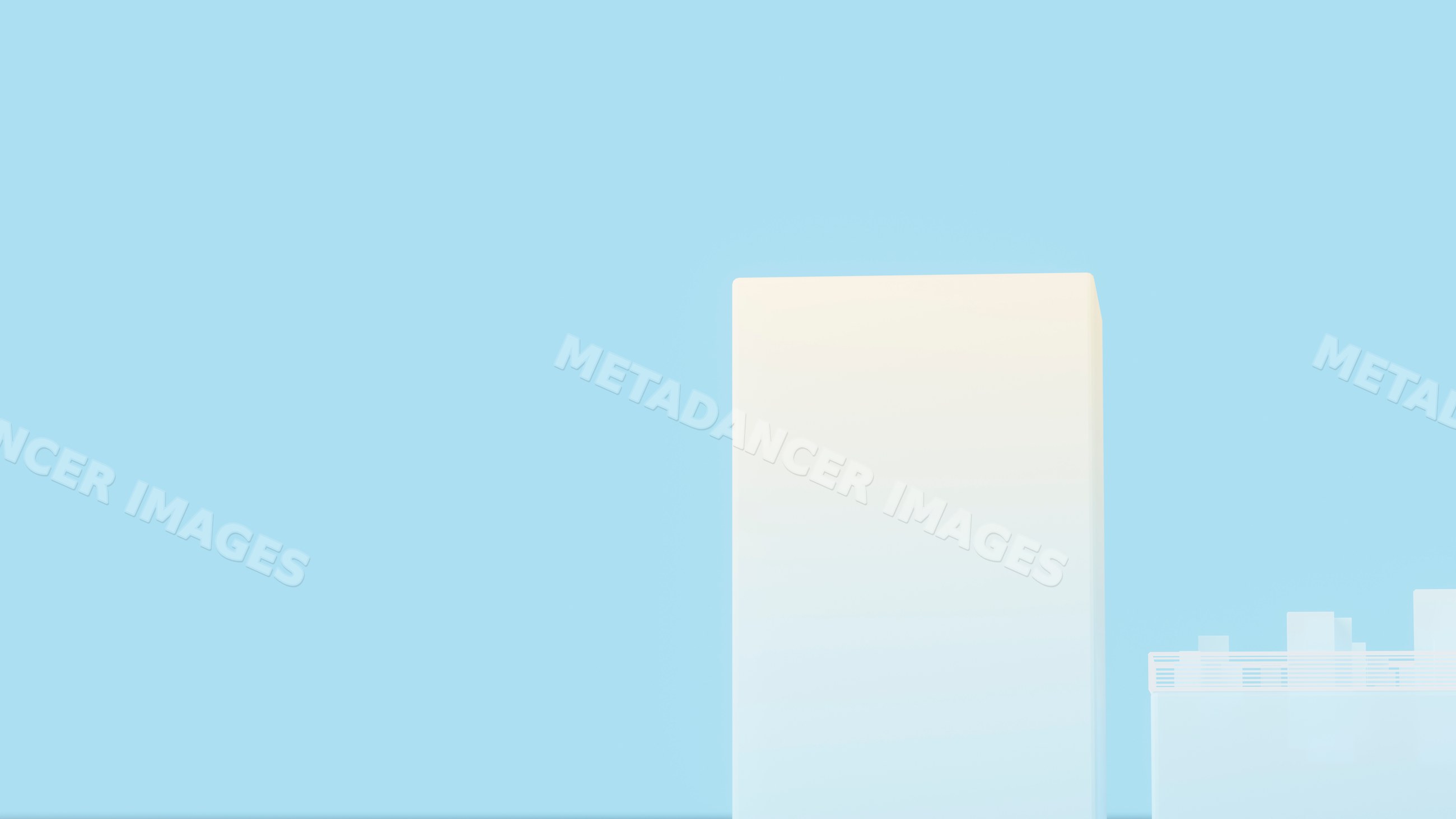 White rectangular container with blank label against blue background