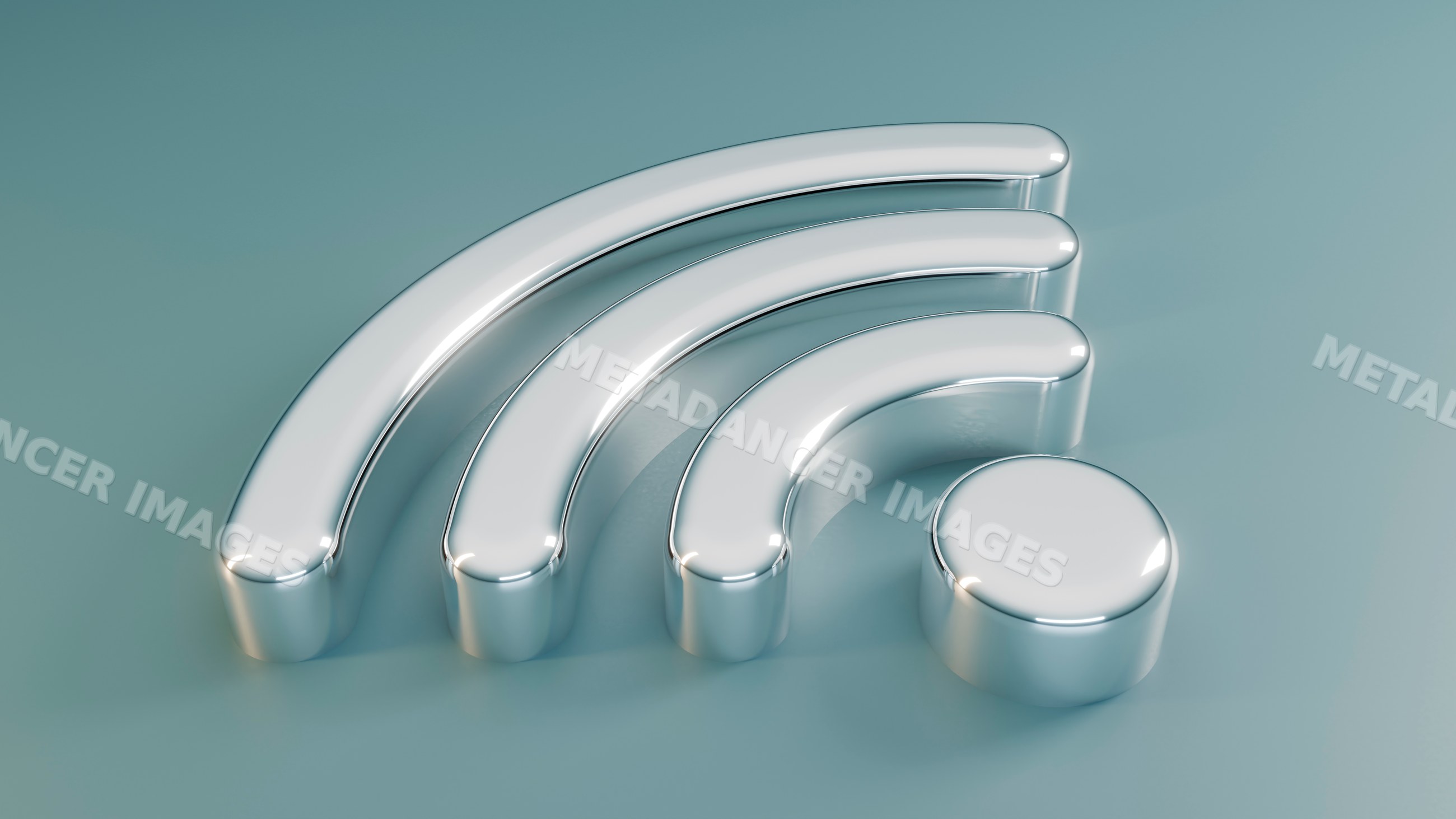 Metallic 3d wifi symbol icon on blue background