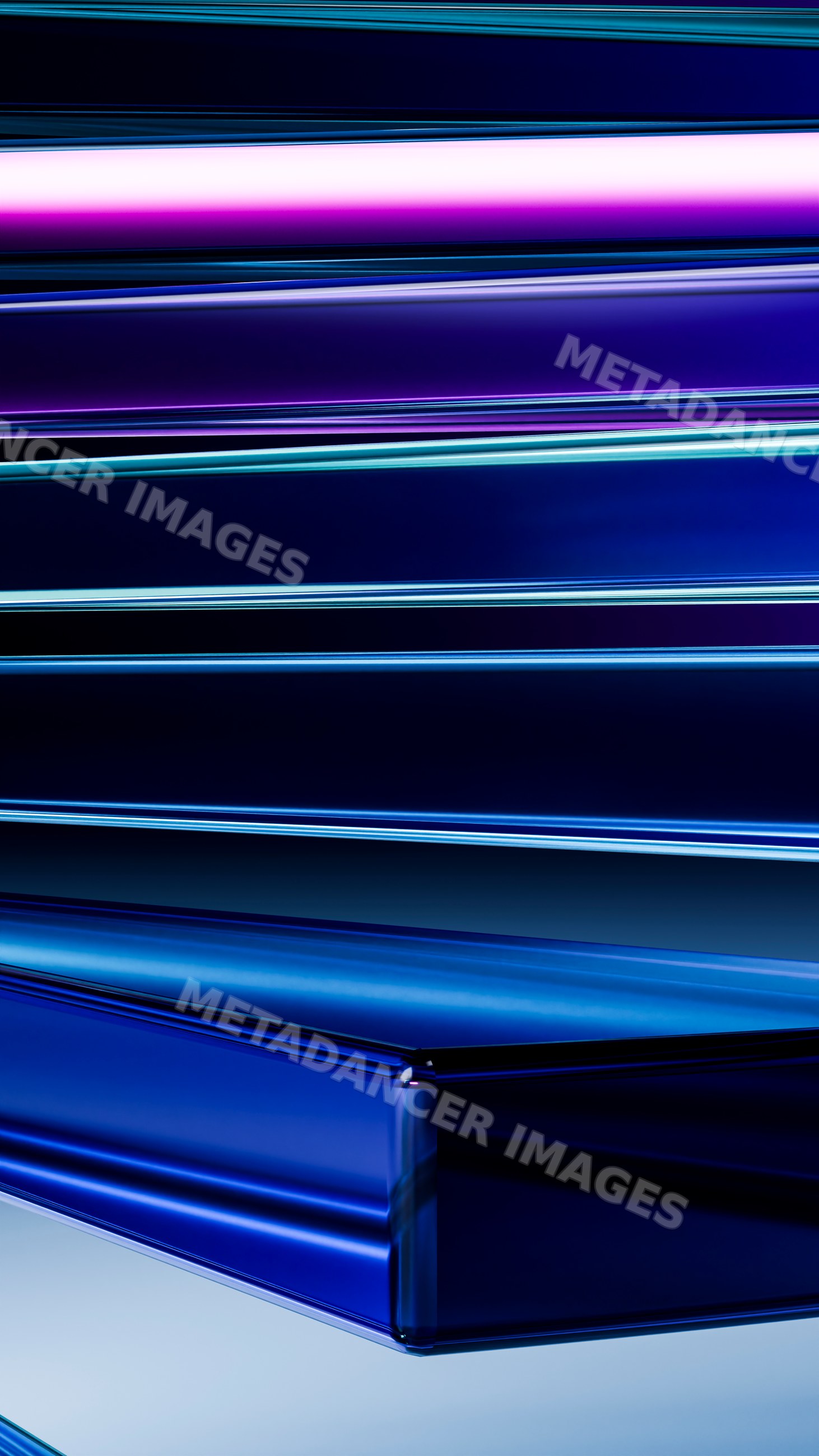 Stacked blue glass blocks with reflective surfaces