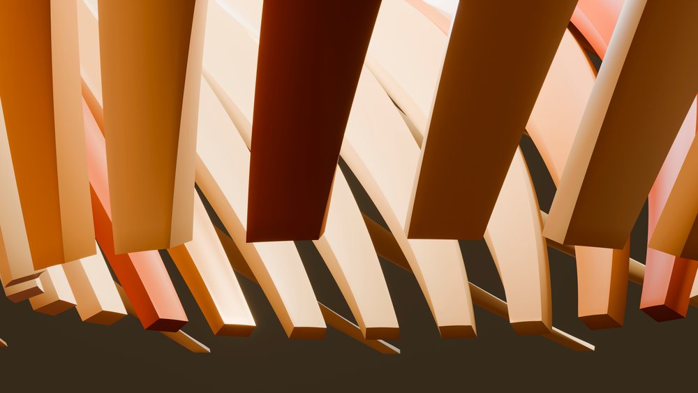 Abstract 3d illustration of curved orange and beige bars