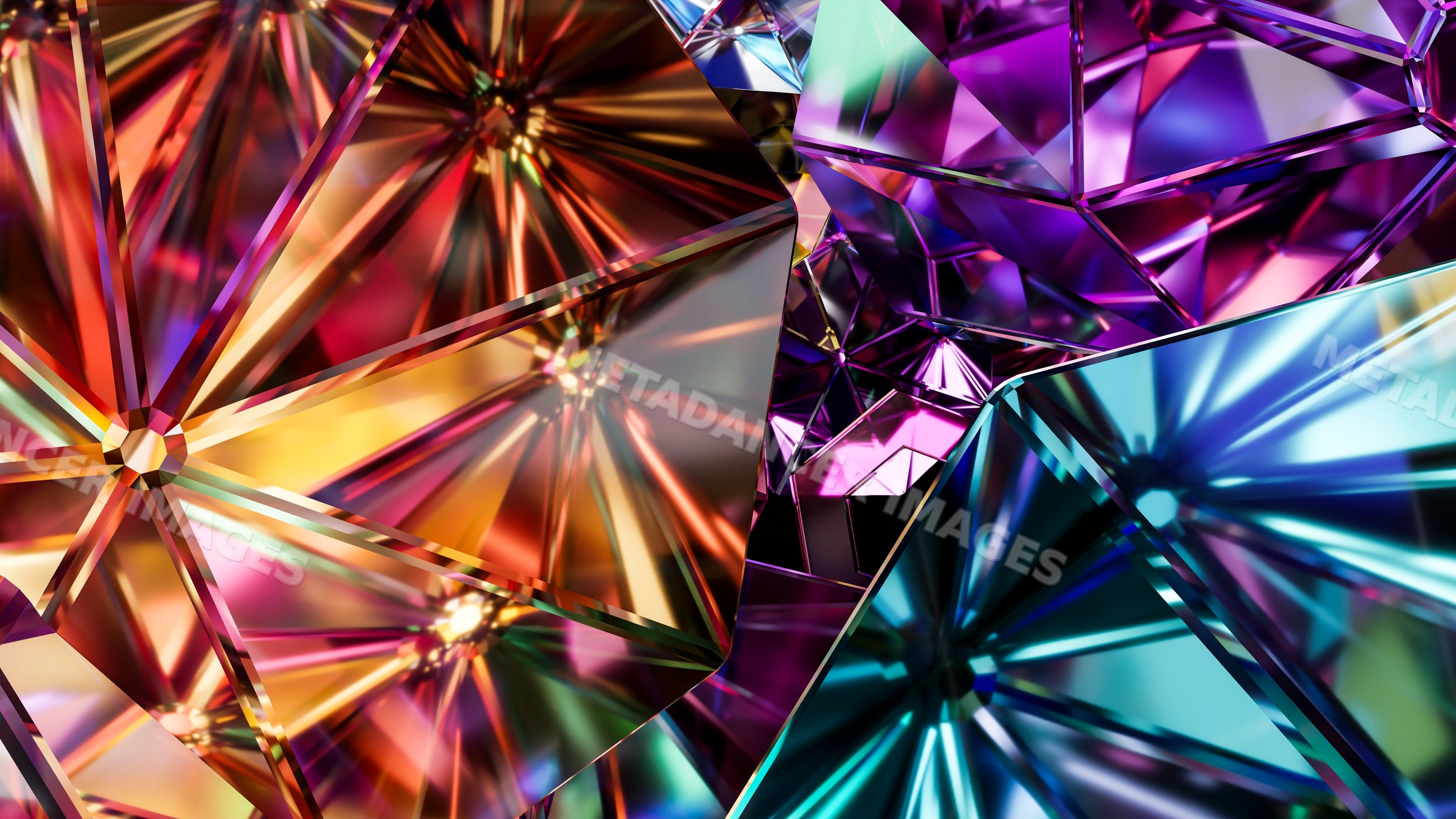 Closeup of colorful faceted gemstones sparkling with vibrant hues