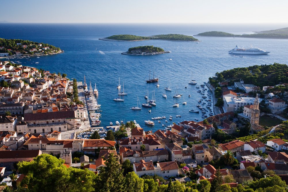 Harbor with boats and yachts, croatia coastal town