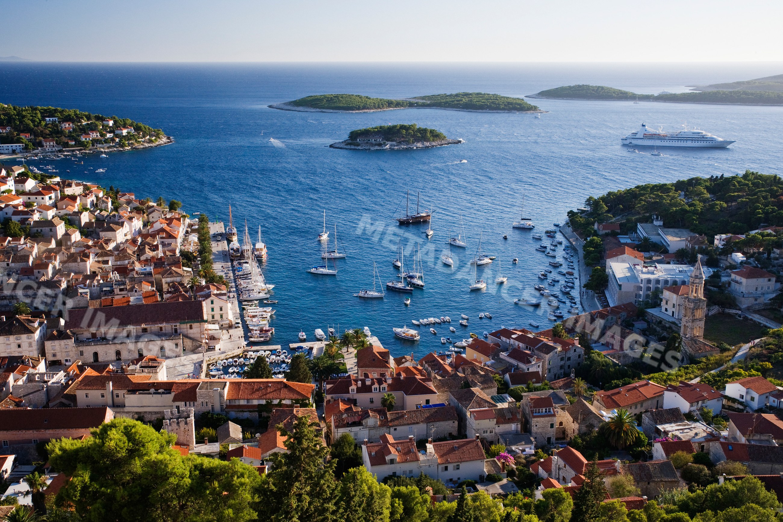 Harbor with boats and yachts, croatia coastal town