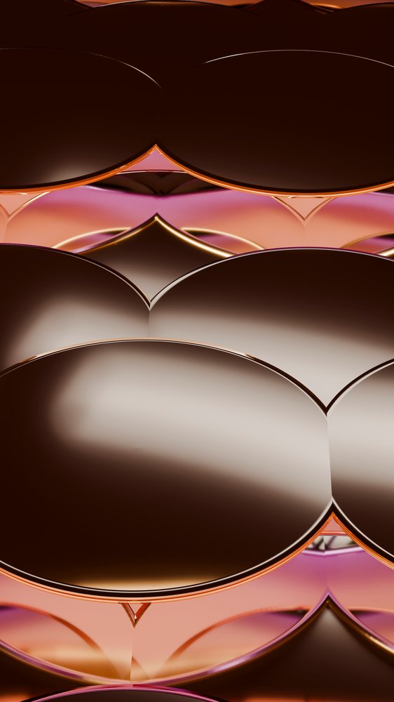 Abstract 3d metallic scale shapes with reflective surfaces