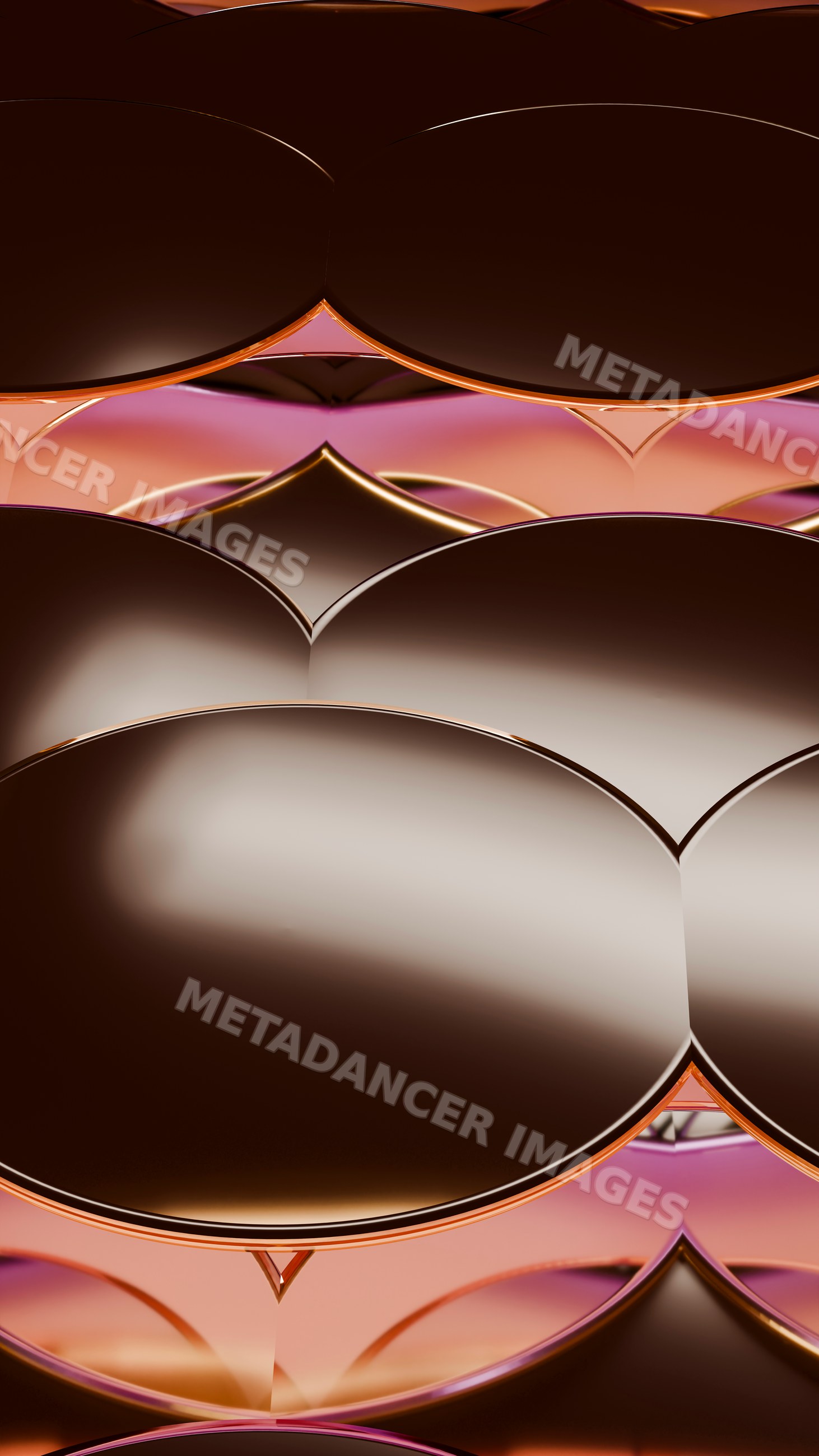 Abstract 3d metallic scale shapes with reflective surfaces