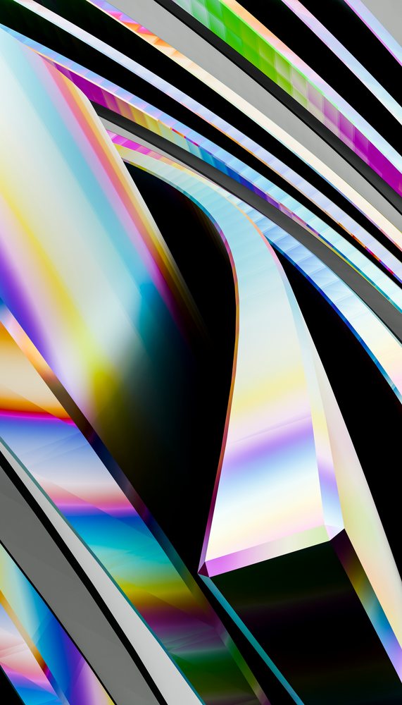 Abstract colorful curved geometric shapes with rainbow light