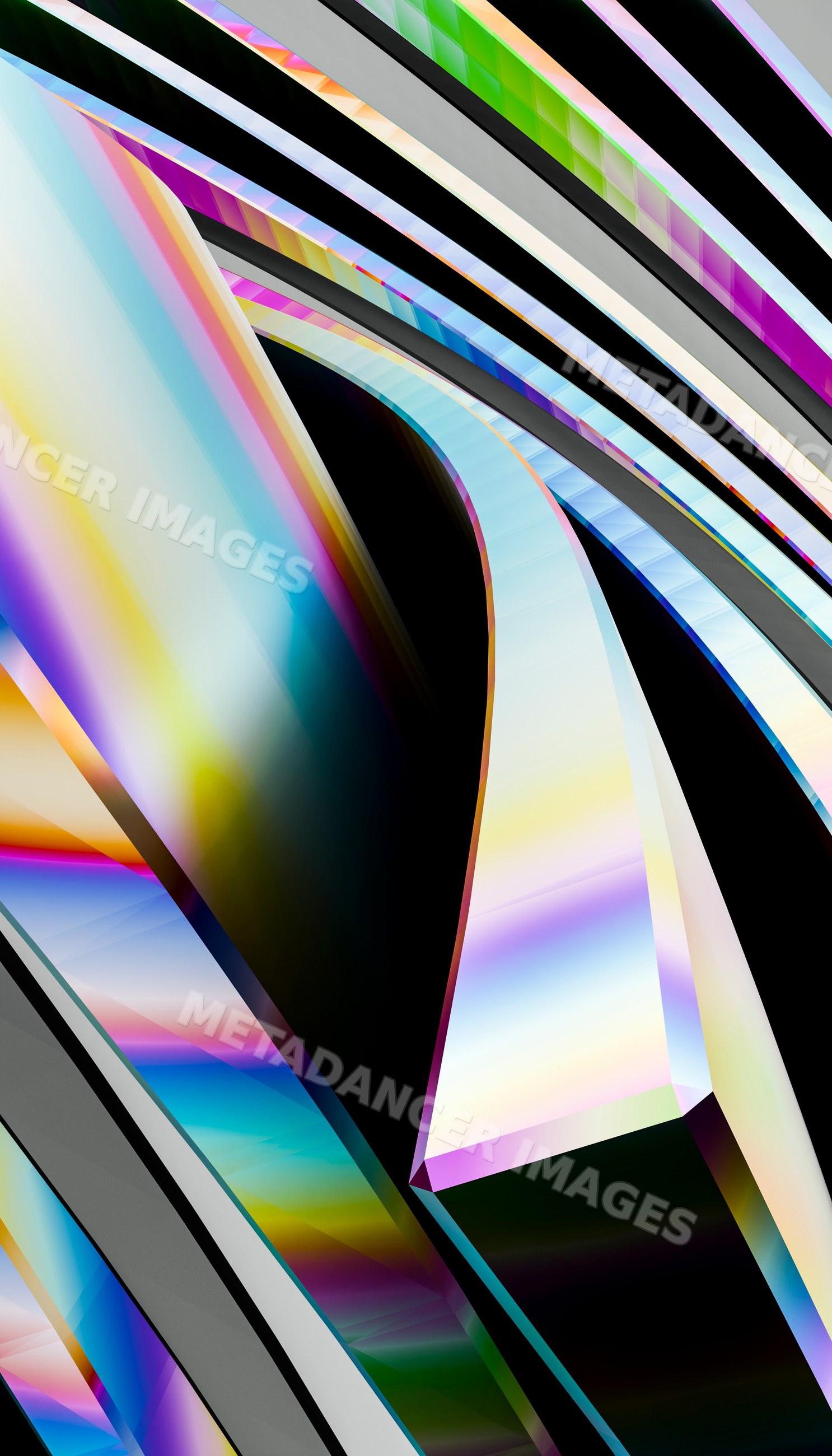 Abstract colorful curved geometric shapes with rainbow light