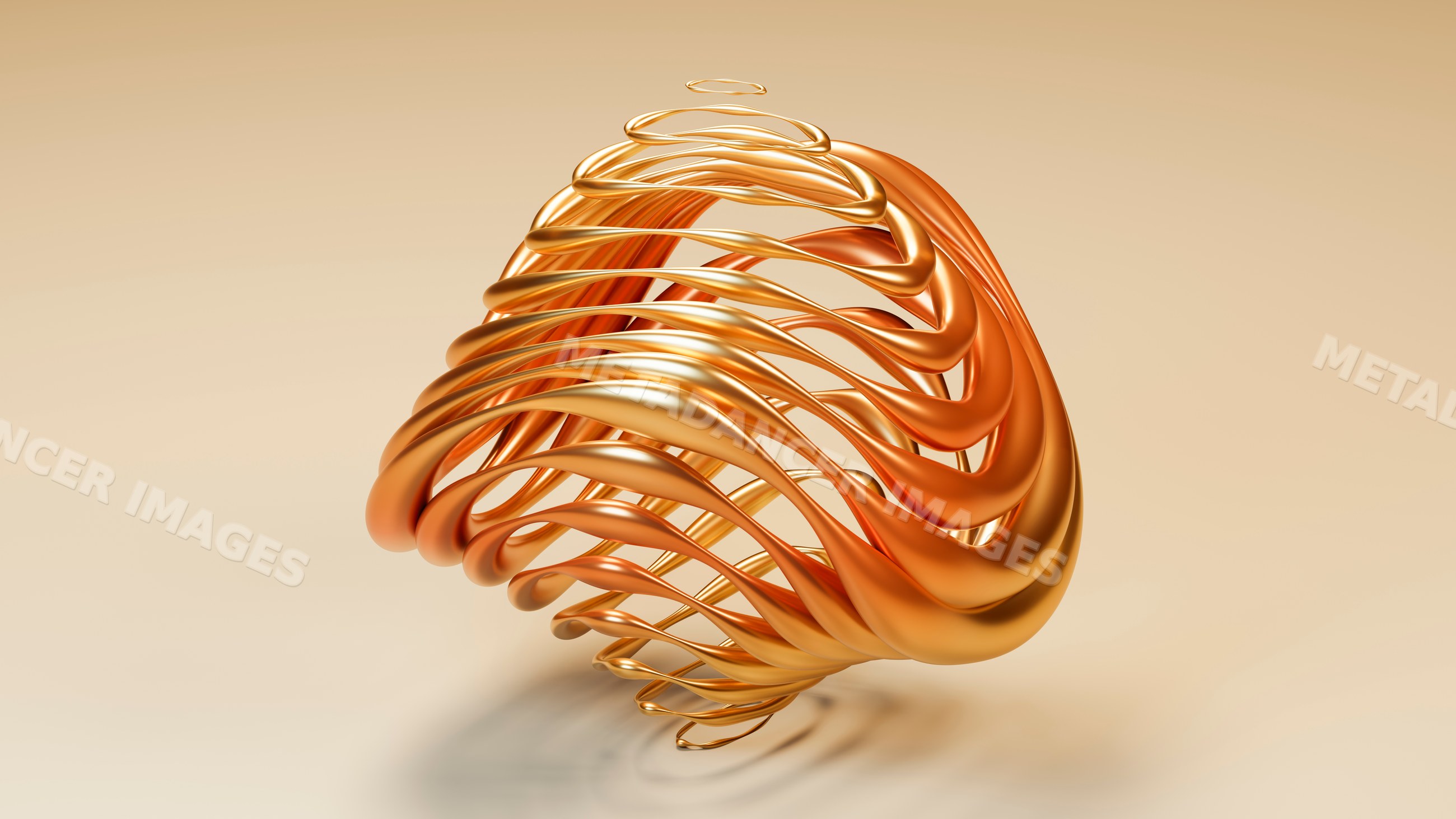 Abstract metallic sculpture with golden orange curves
