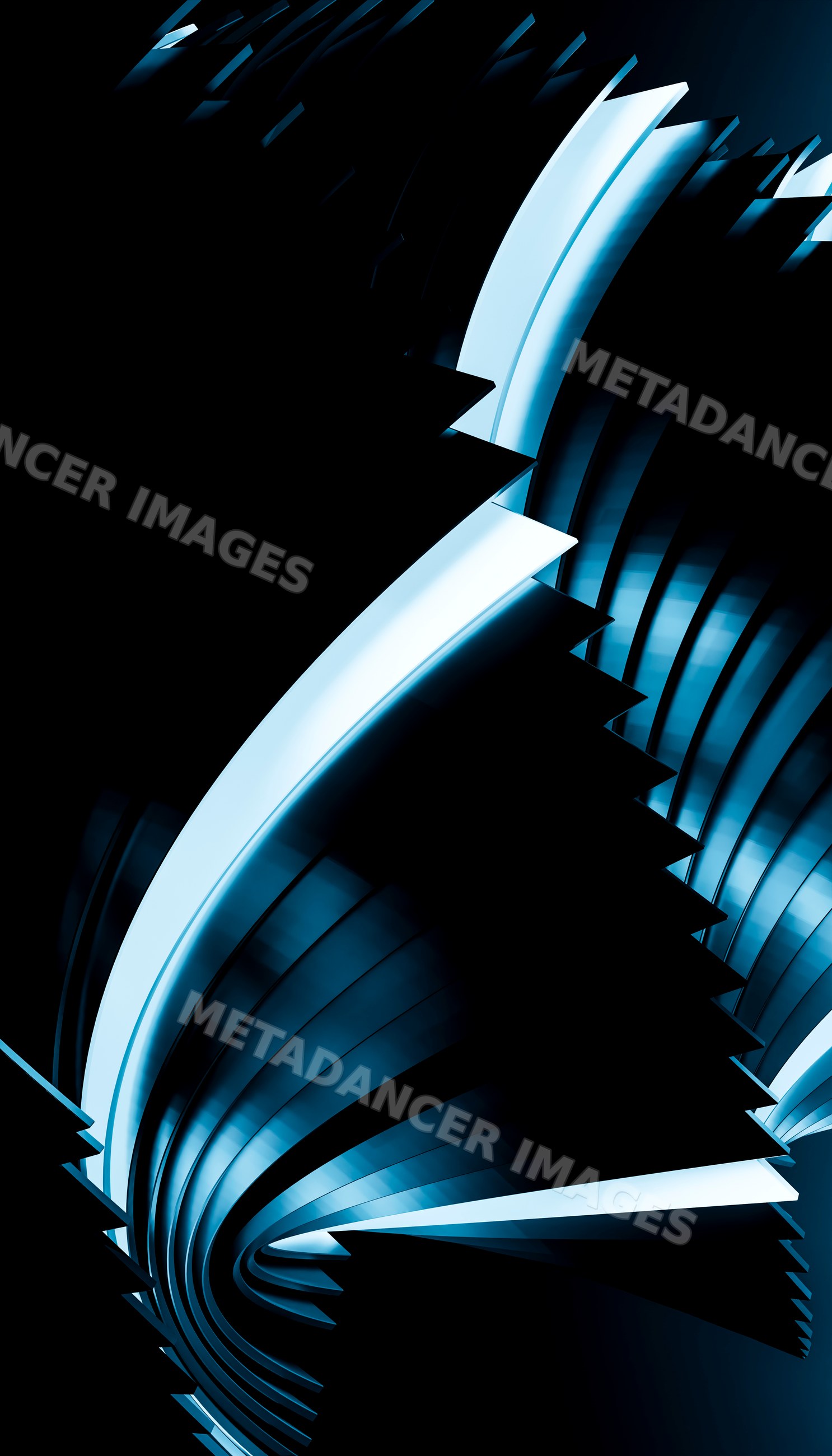 Abstract blue curved lines and geometric shapes digital art