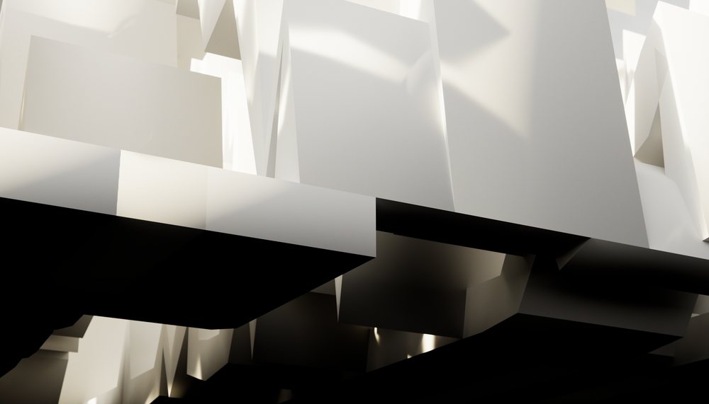Abstract geometric 3d shapes with contrasting black and white shadows