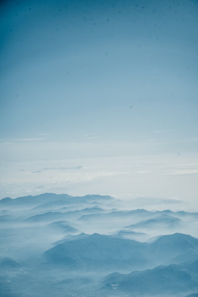 Mountain range with mist and clouds in Spain landscape