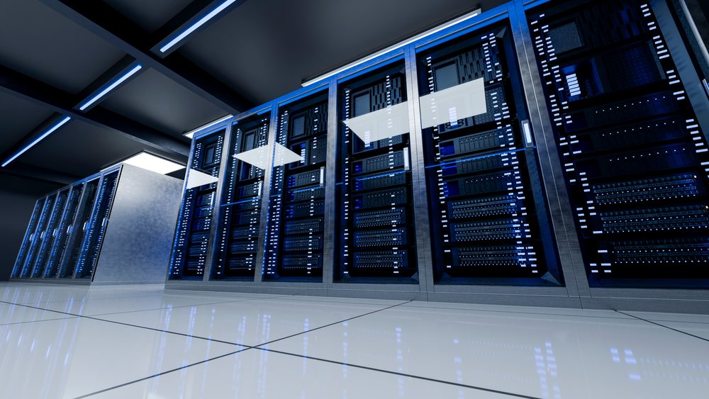 Row of server racks inside modern data center