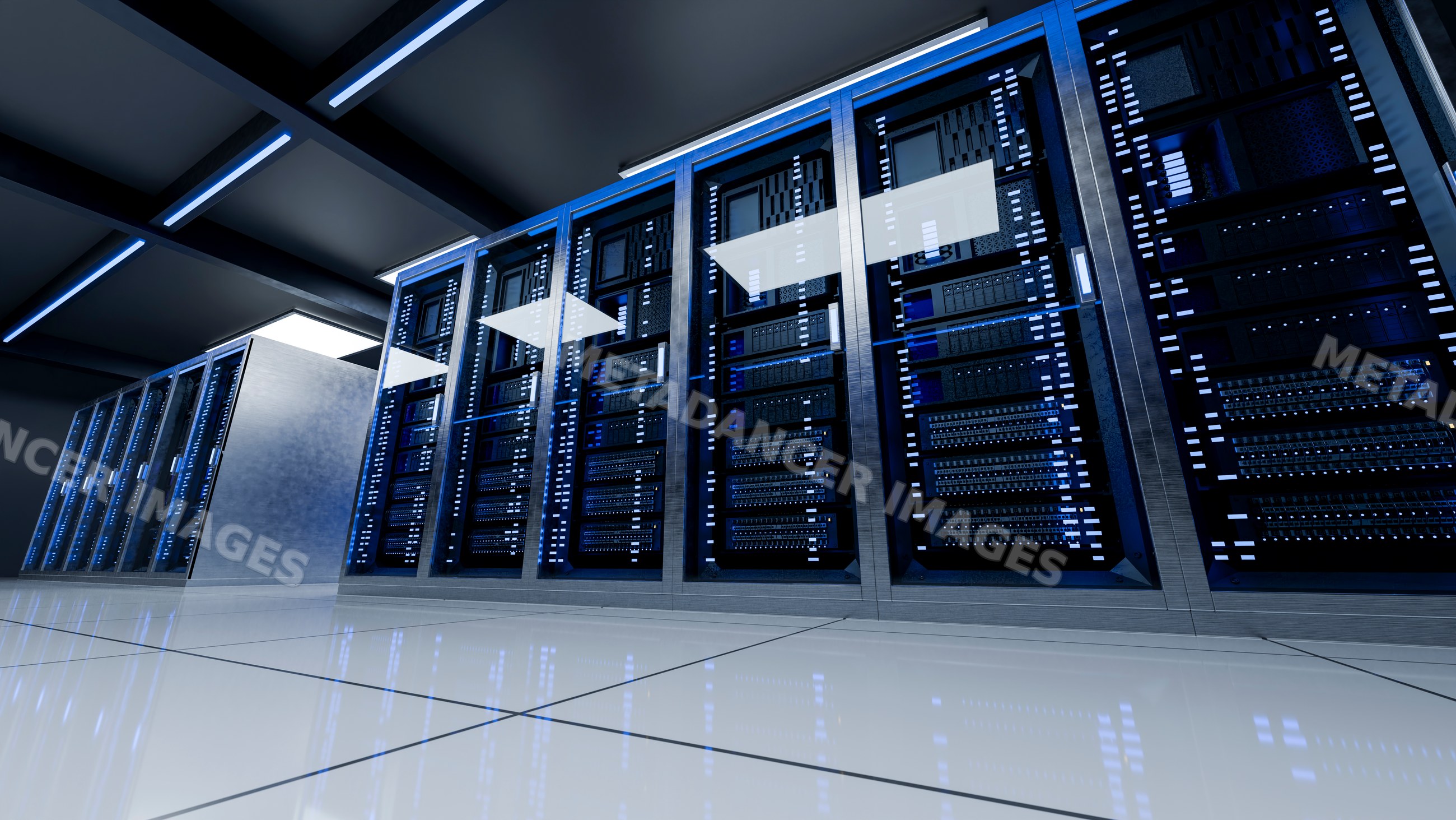 Row of server racks inside modern data center