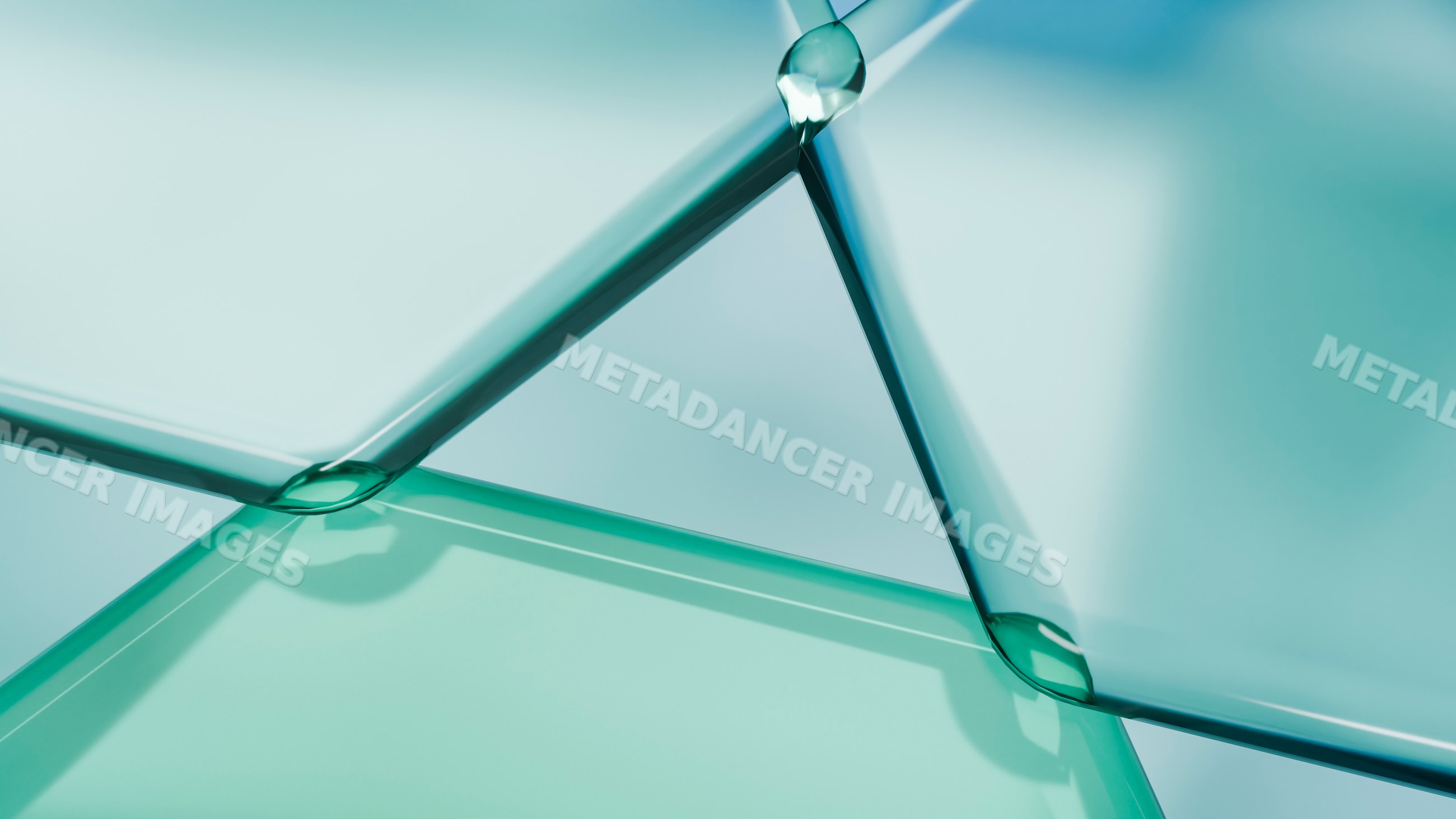 Abstract close-up of transparent glass panels joined with liquid