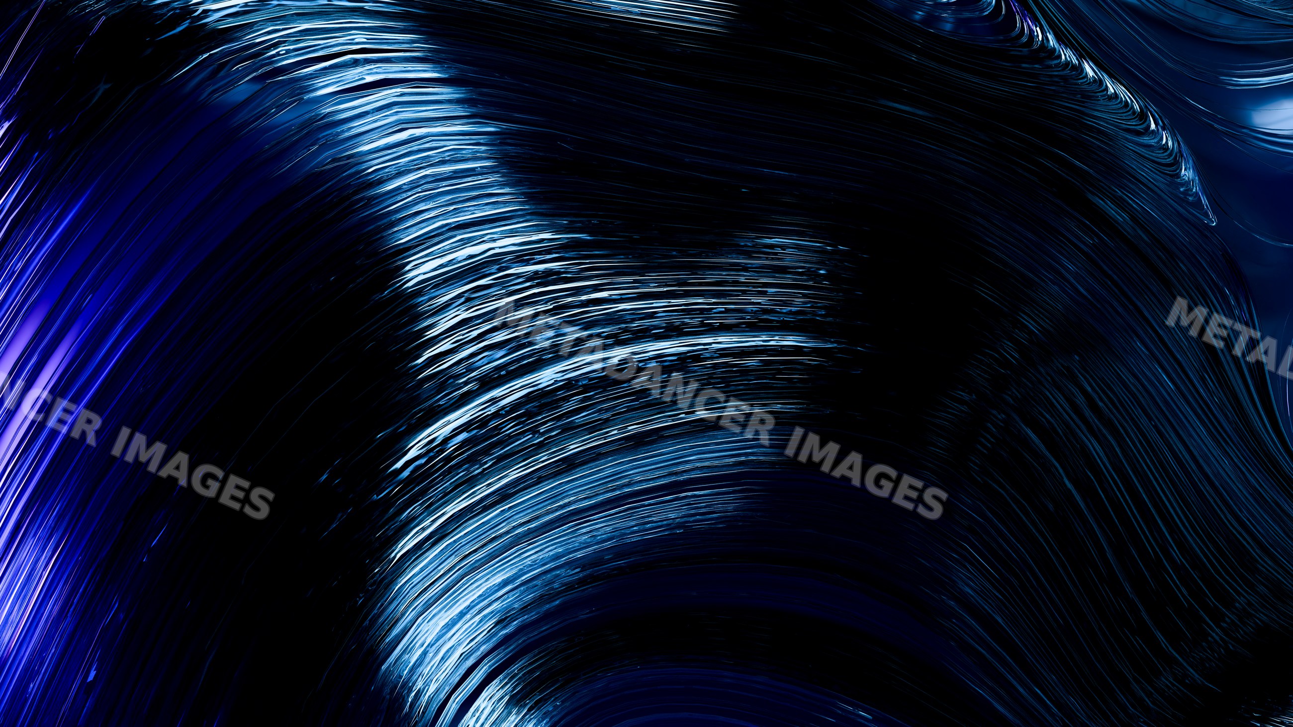 Abstract blue and black digital art with swirling curved lines