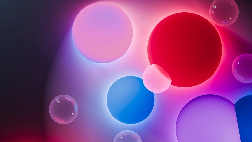 Colorful glowing spheres and bubbles in abstract digital illustration