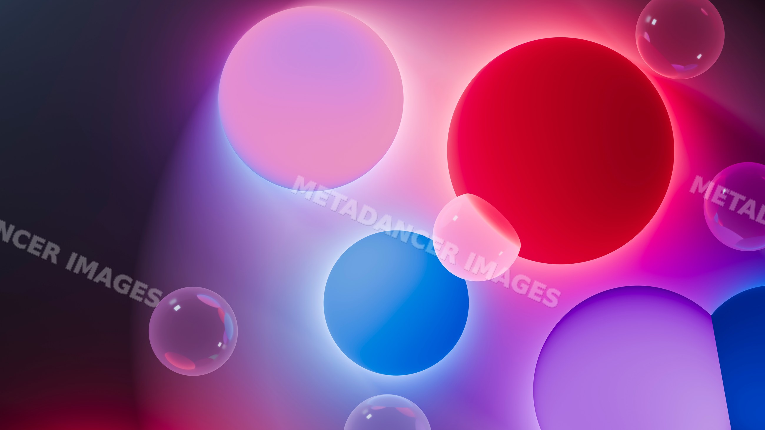 Colorful glowing spheres and bubbles in abstract digital illustration