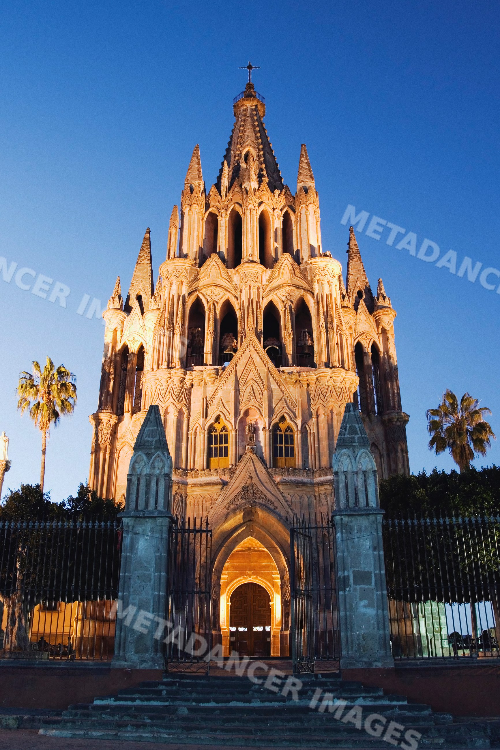 La parroquia church illuminated at sunset, mexico