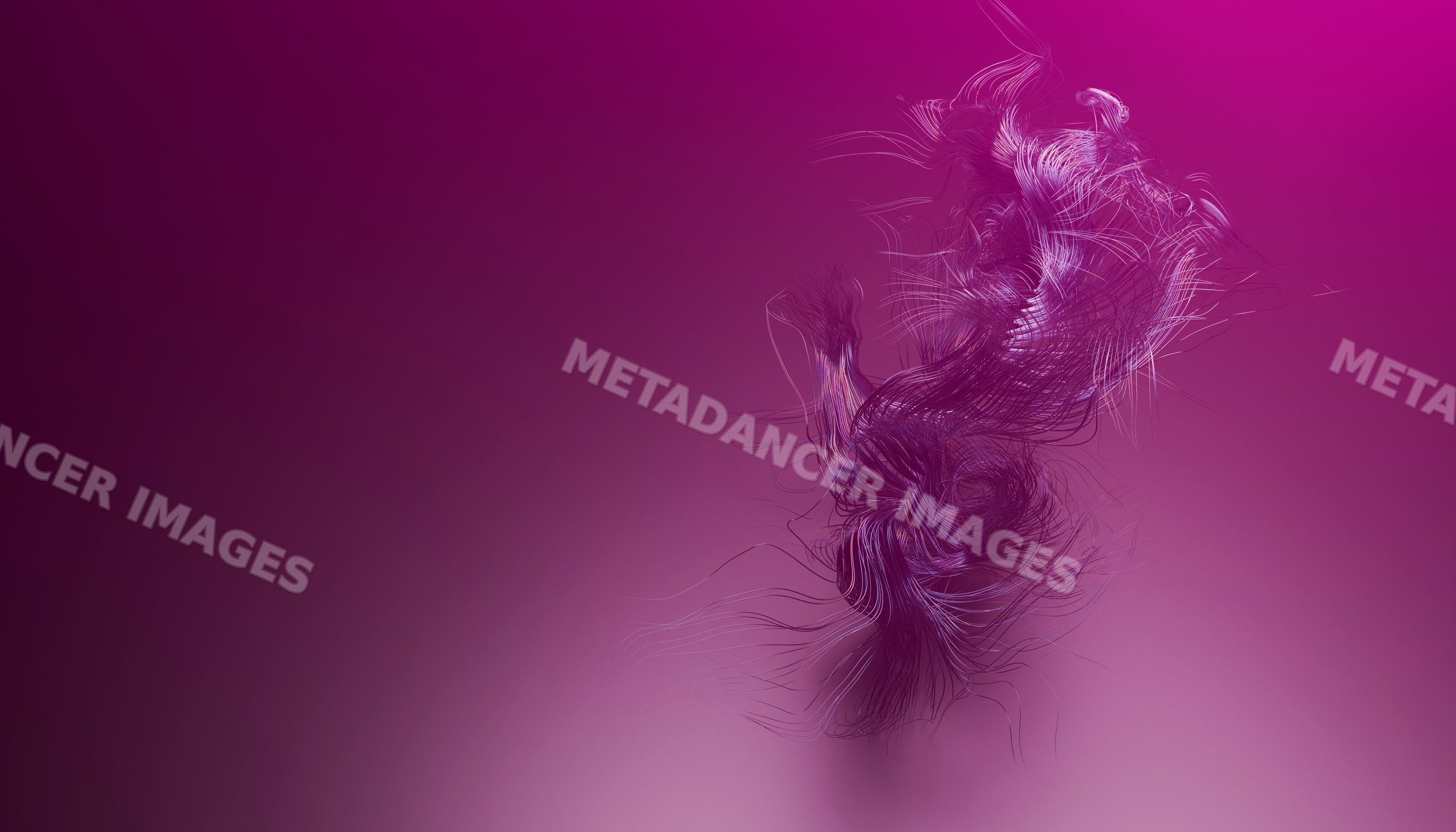 Abstract digital art of purple swirling flowing strands on gradient