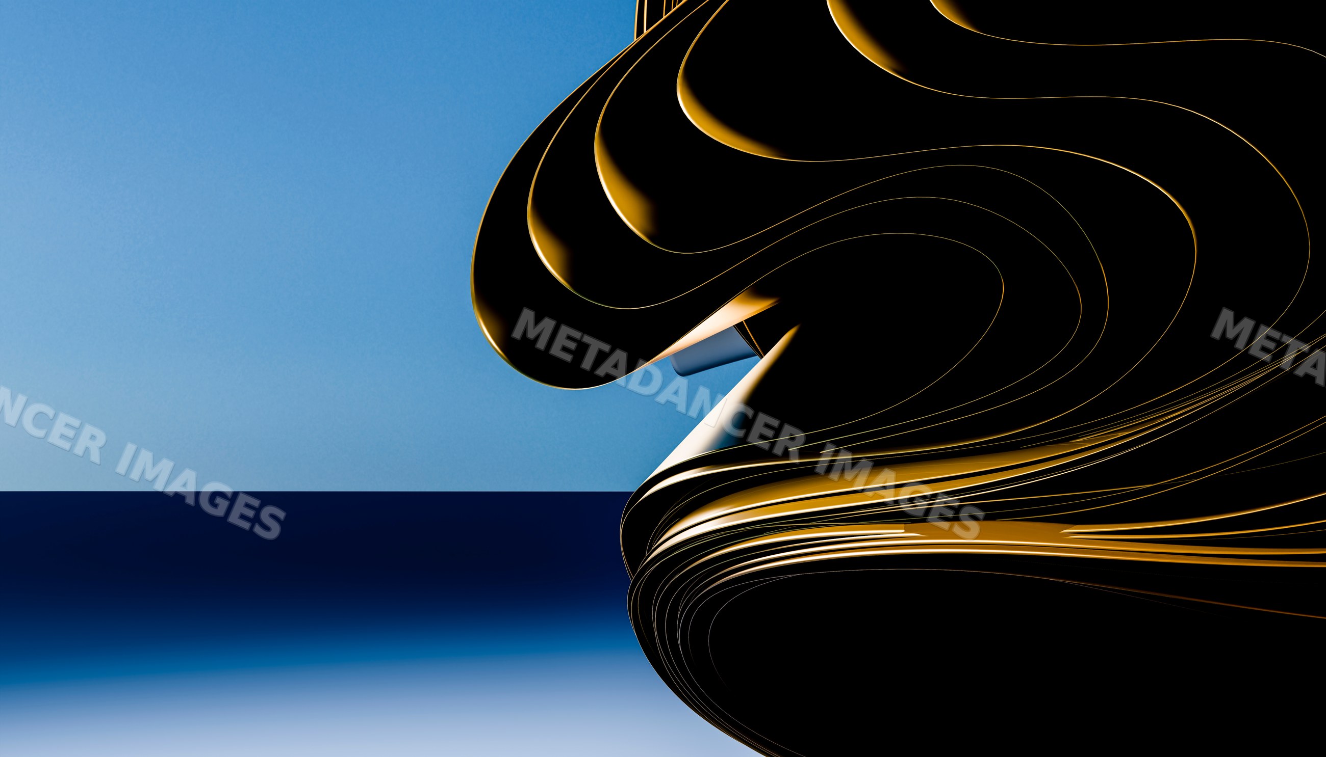 Abstract black and gold curved sculpture with smooth layers