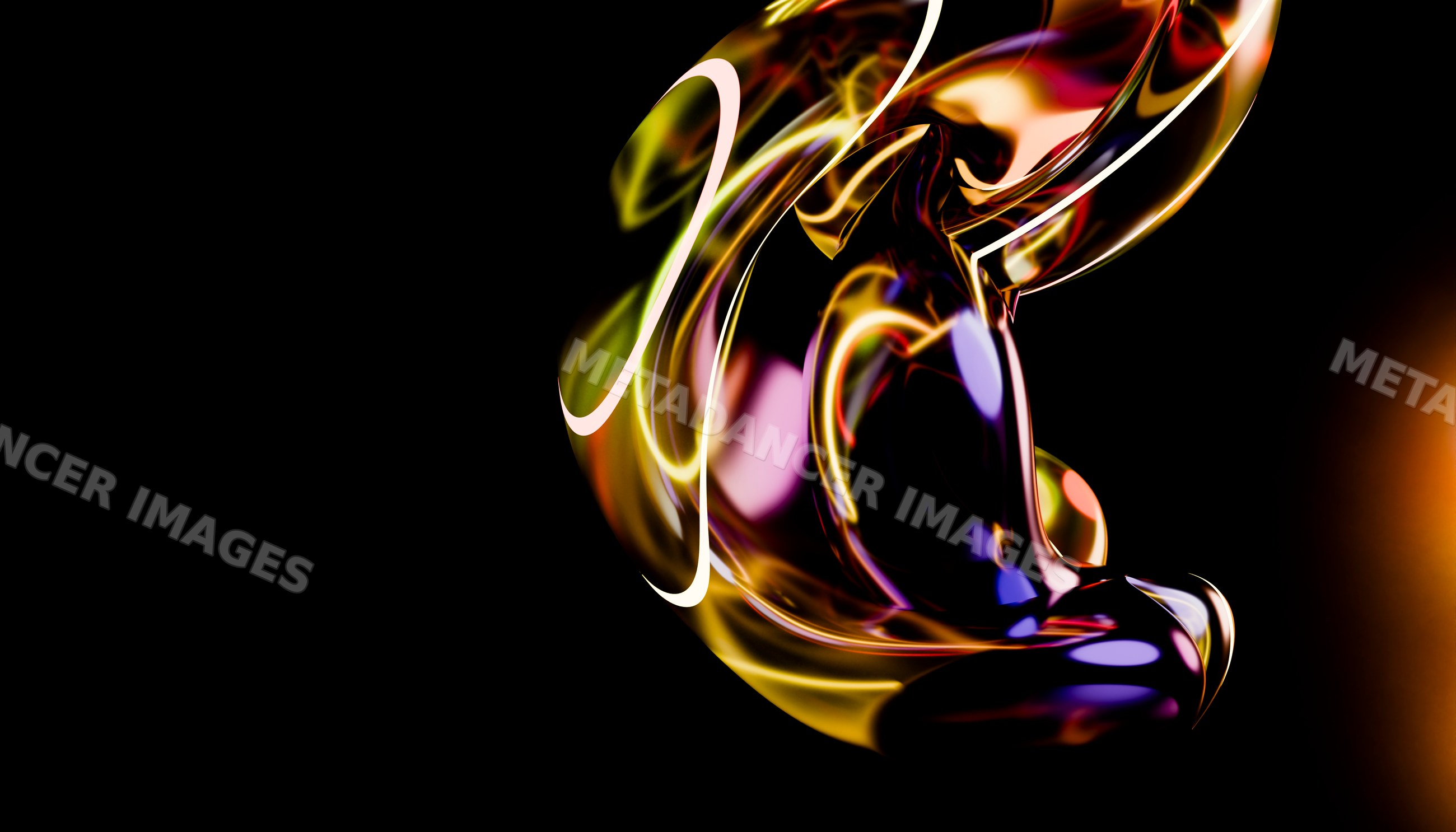 Abstract colorful glass-like fluid shape with reflective highlights