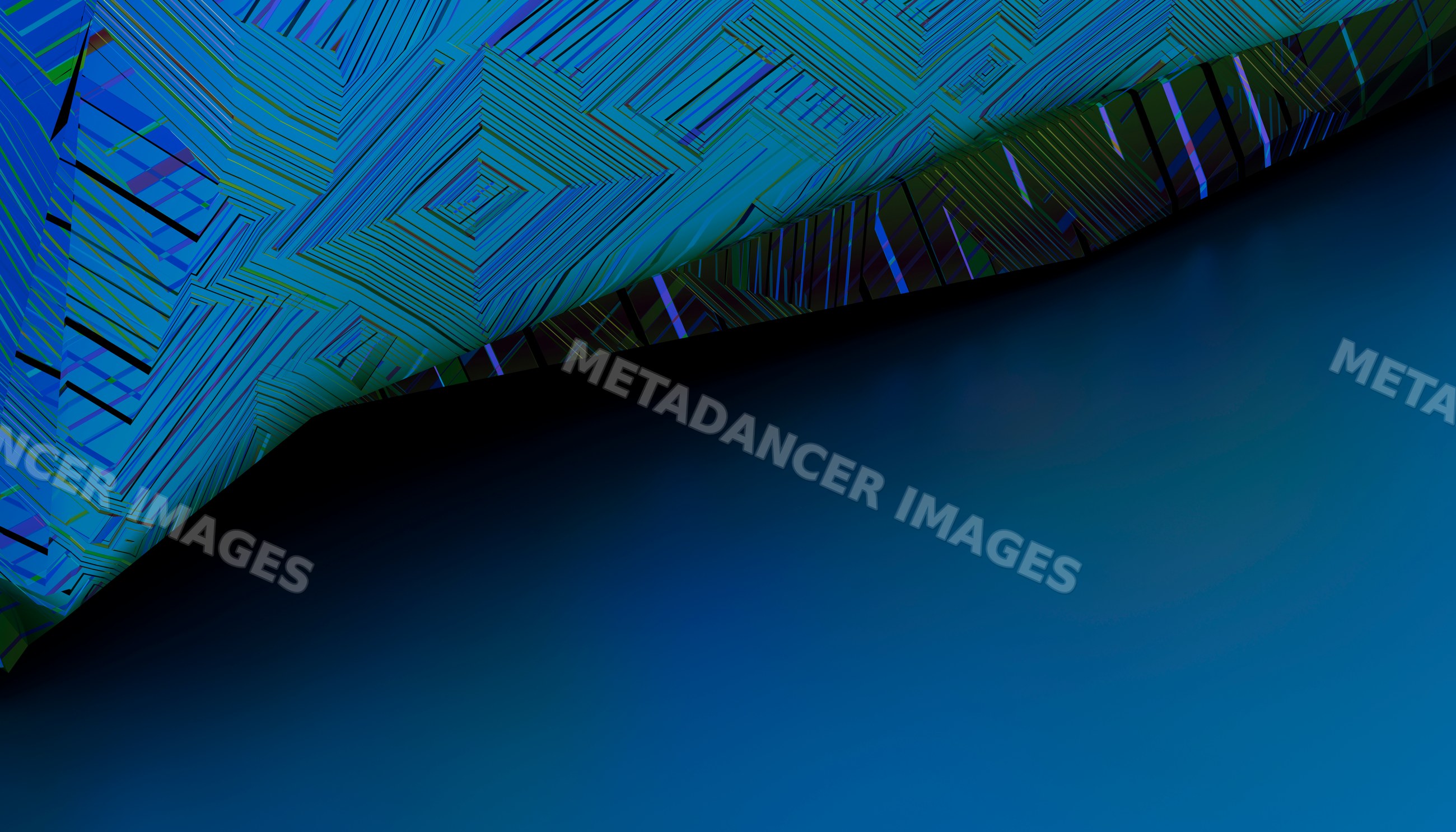 Abstract digital artwork with blue geometric line pattern and curved
