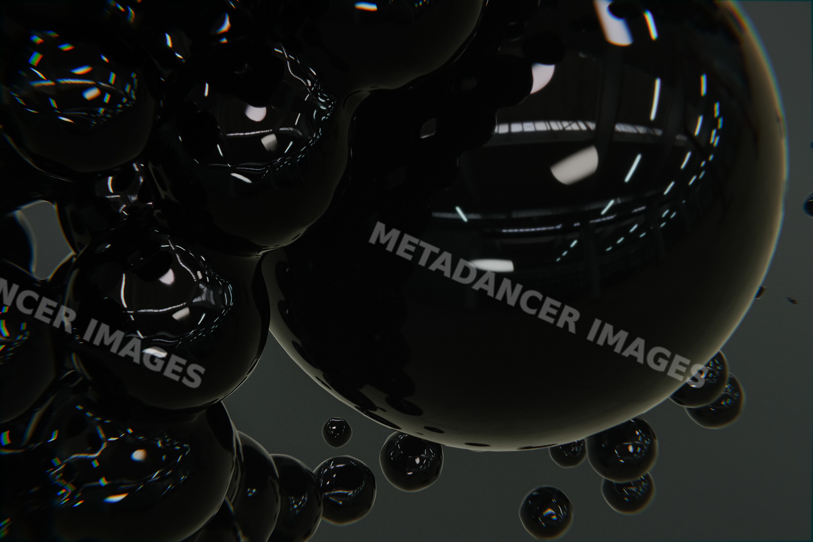 Glossy black spheres cluster with reflective surface