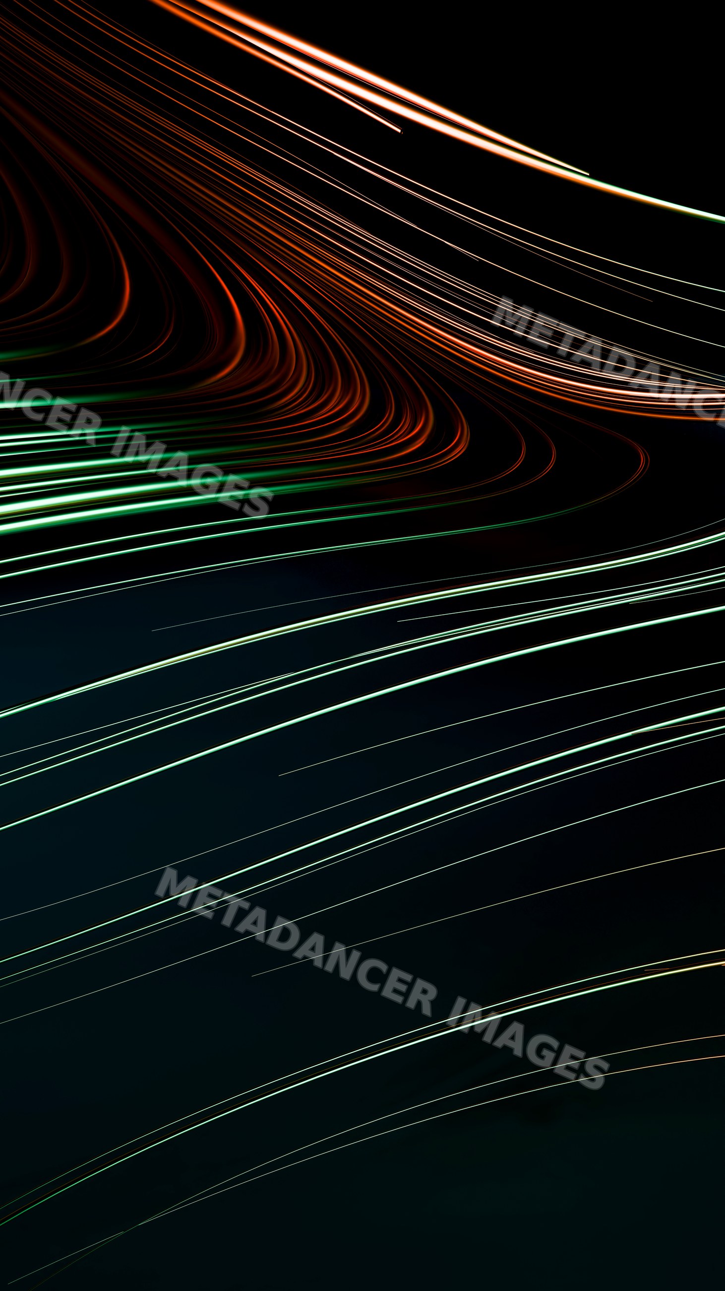 Abstract digital art of flowing light trails
