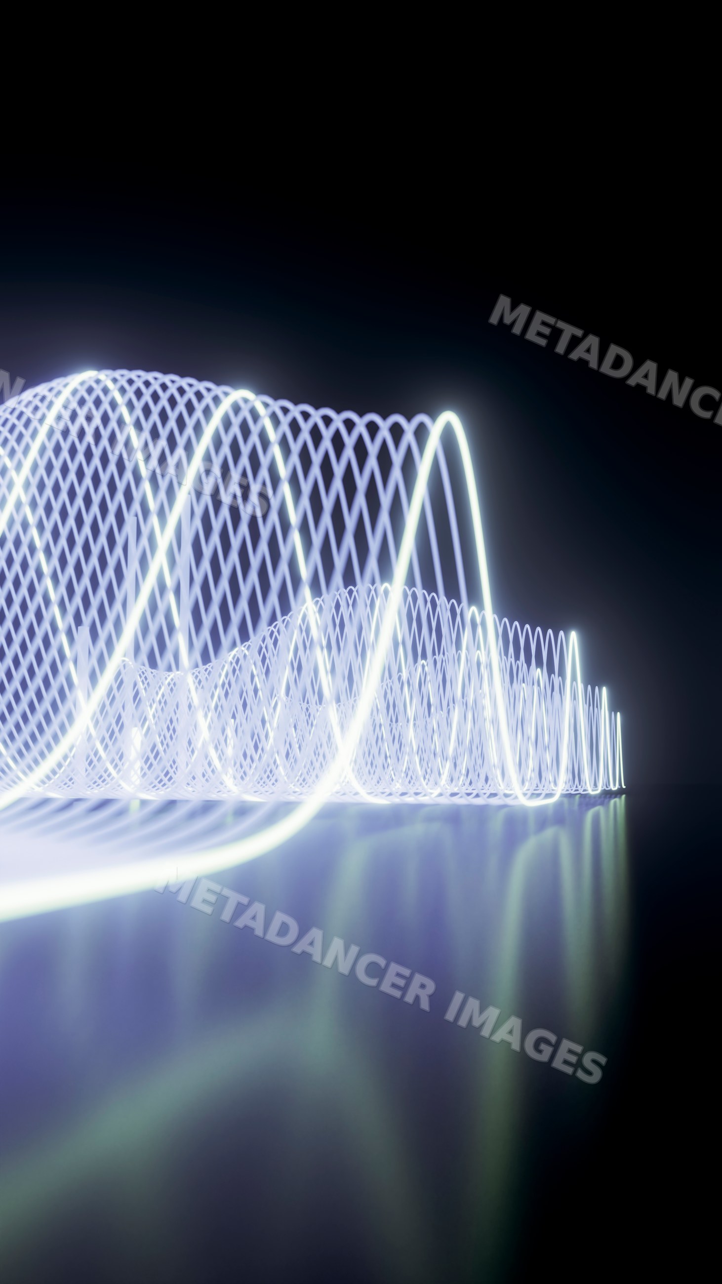 Abstract glowing light wave with reflection on dark surface