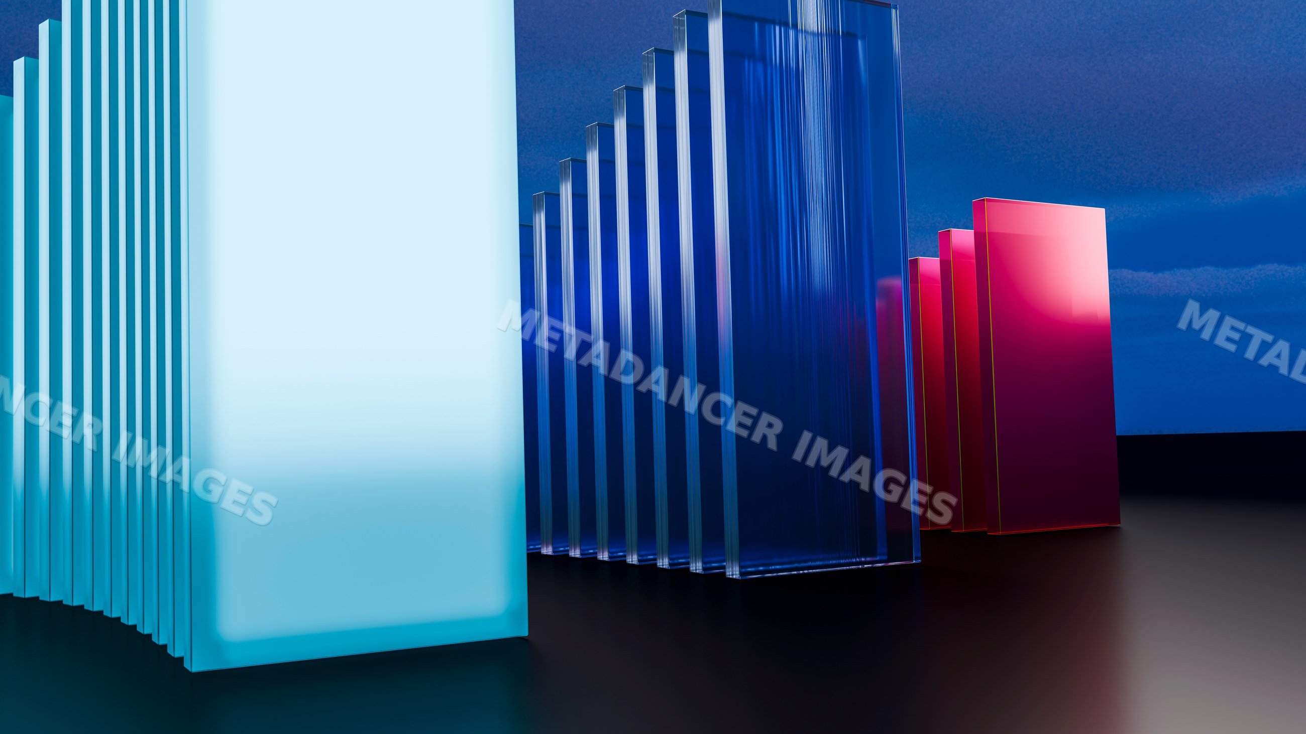 3d illustration of transparent blue and pink rectangular blocks