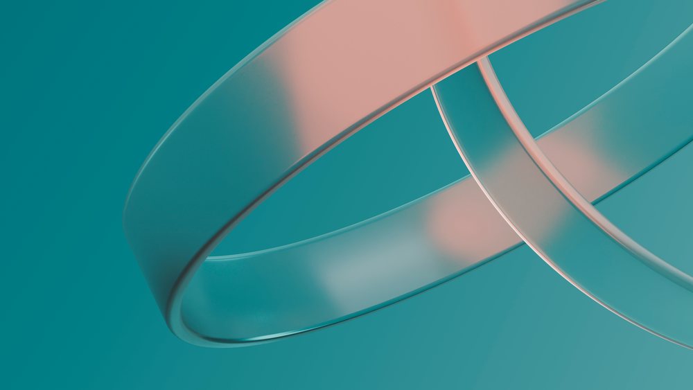 Abstract 3d illustration of intertwined metallic curved bands