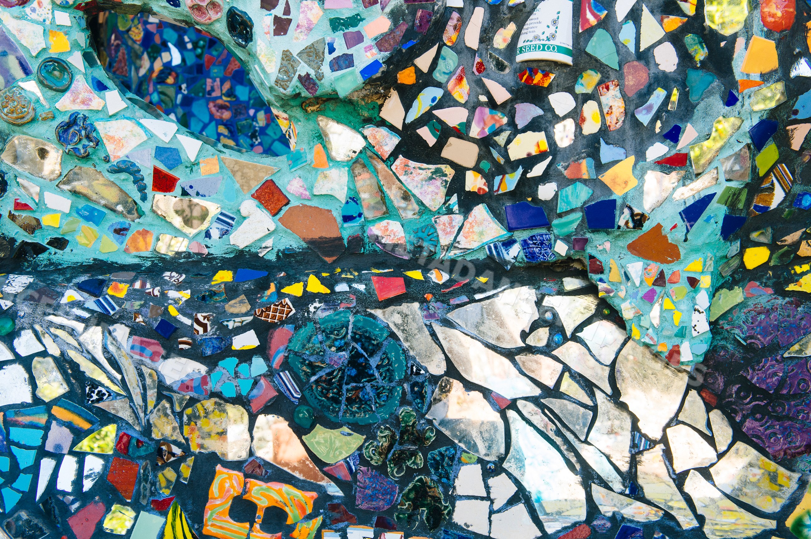 Colorful ceramic mosaic wall with vibrant abstract tile patterns