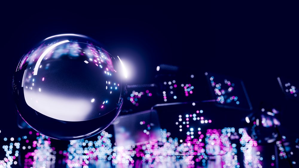 3d render of glass sphere with glowing colorful lights