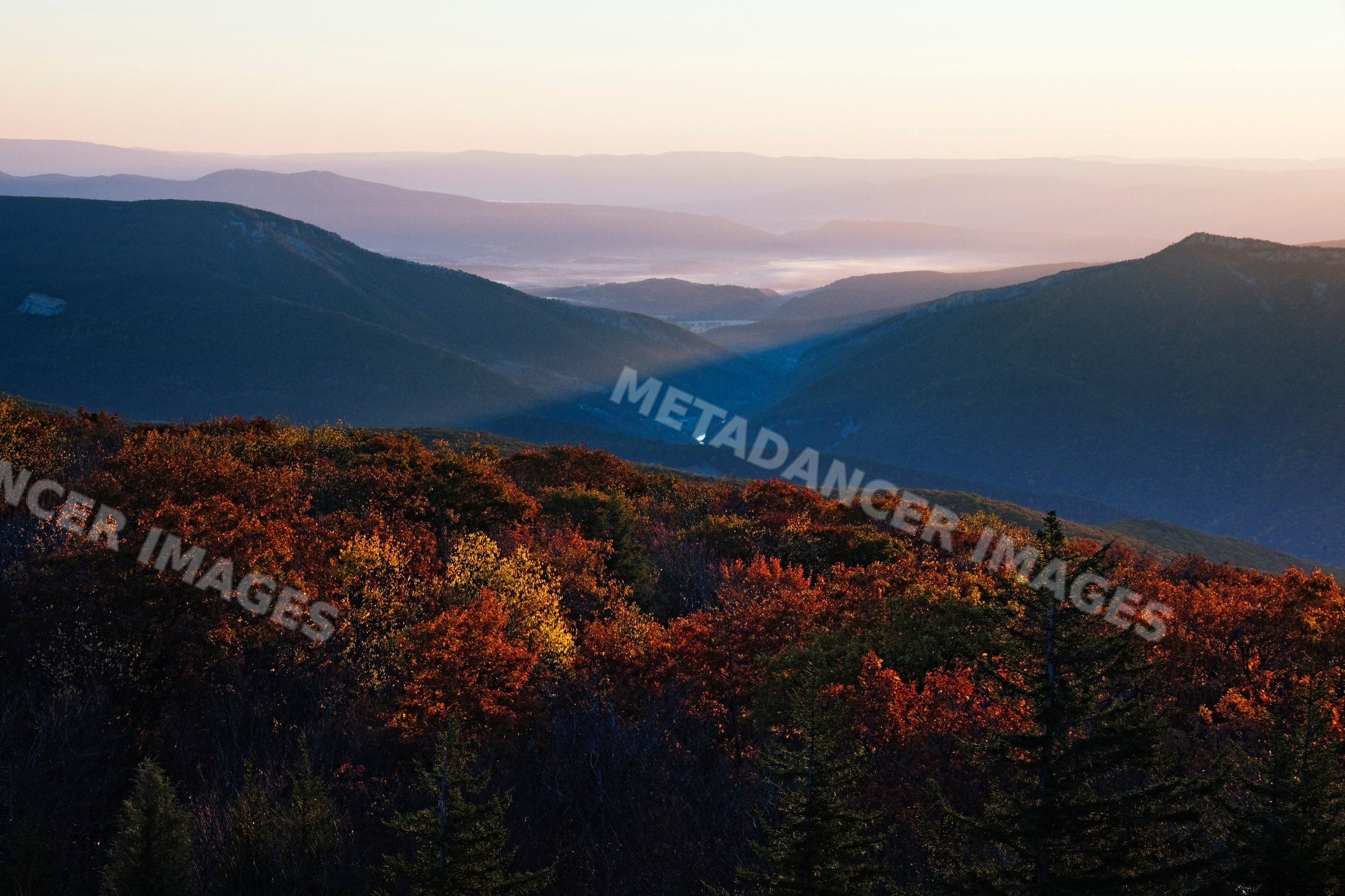 Autumn landscape of forested mountains and valley, west virginia
