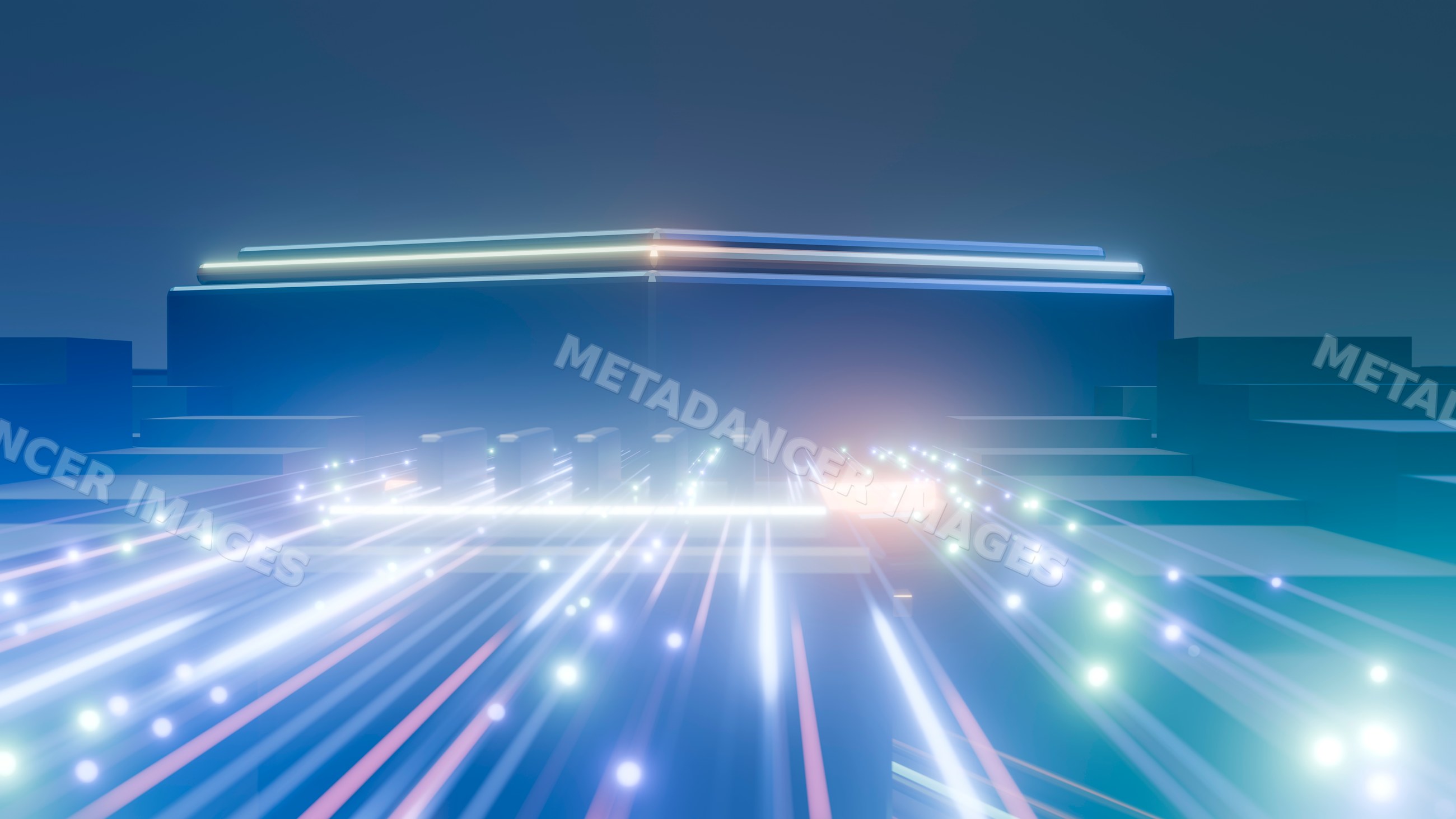 Digital cityscape with futuristic glowing lights and neon lines