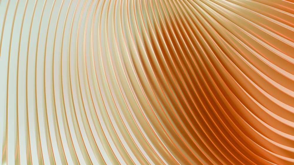 Abstract digital illustration of flowing orange and cream curved waves