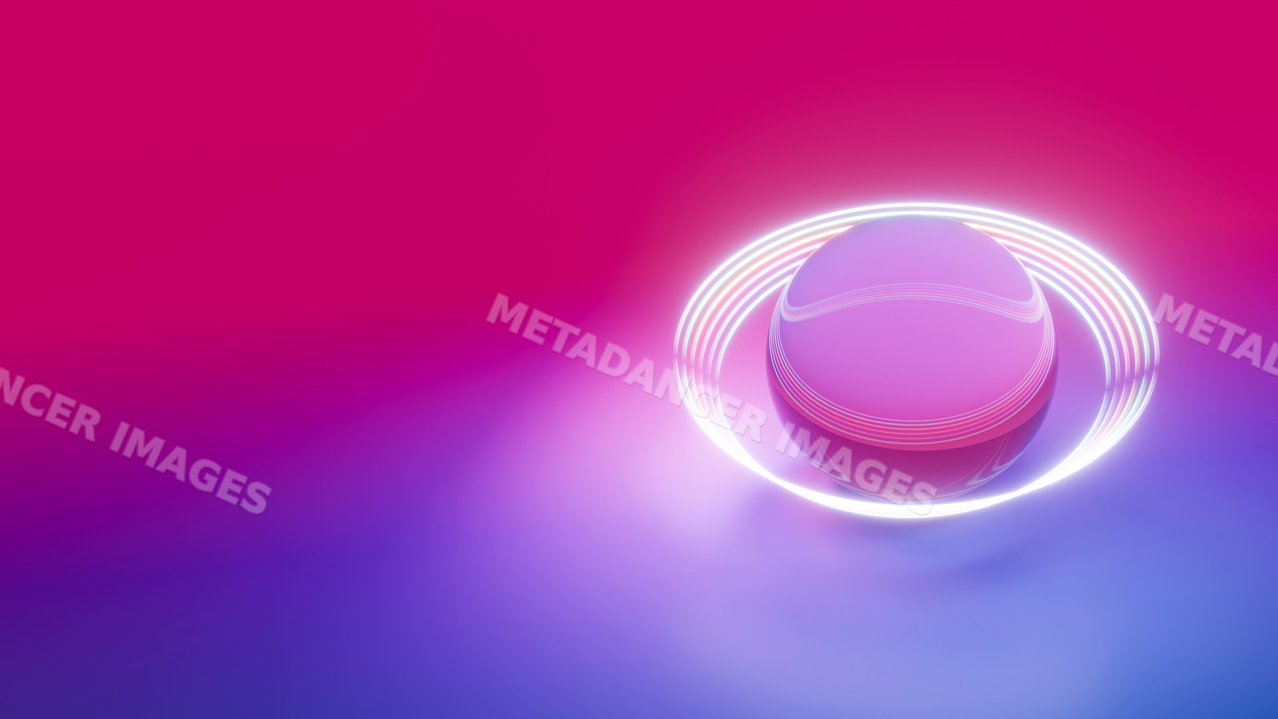 Glowing purple sphere with neon light ring on colorful gradient